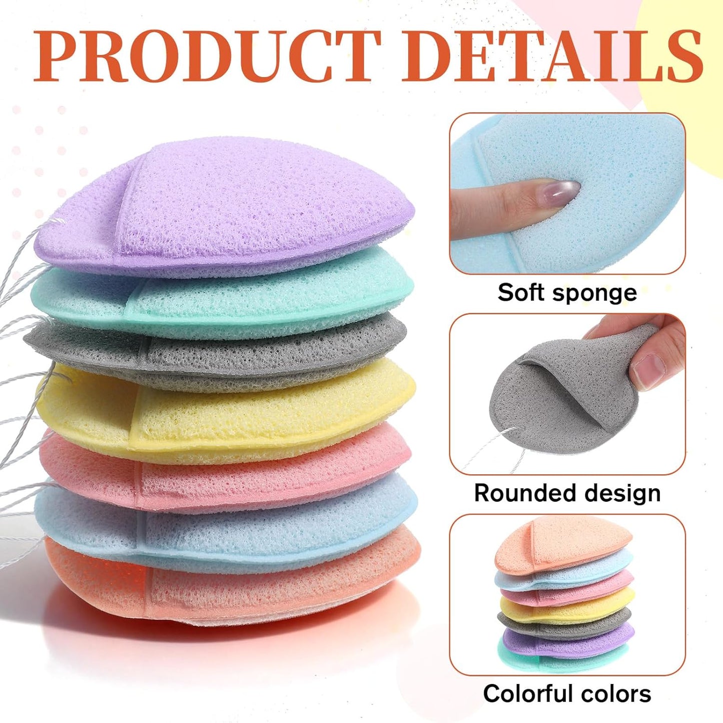 Facial Sponges Set - 7 Pcs Soft Reusable Cleansing Puffs | Colorful Exfoliating Pads for Daily Use