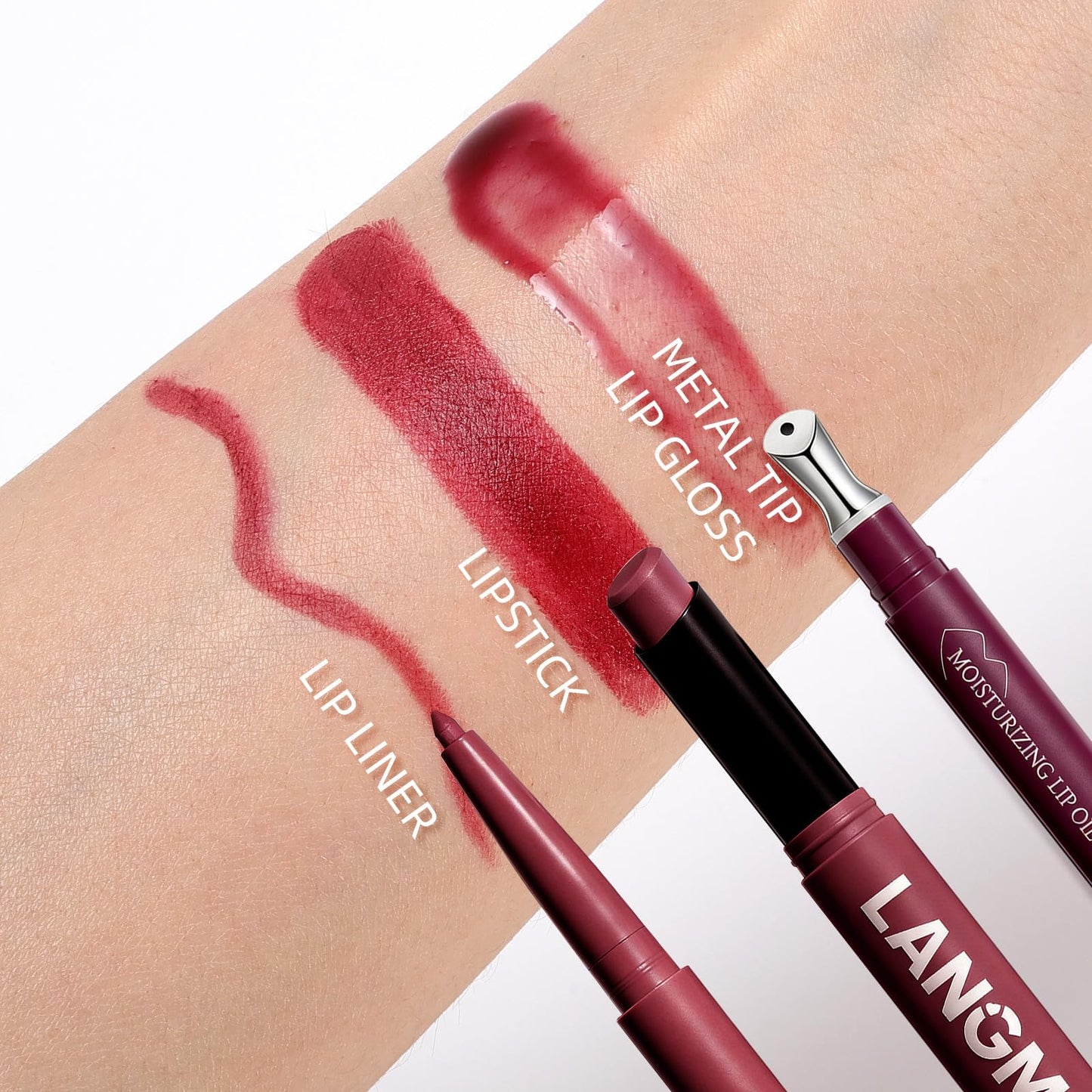 U-Shinein Lip Kit With Matte Lip Liner, Lipstick and Metal Tip Lip Gloss Combo, Peptide Lip Treatment Long Lasting, Highly Pigmented & Smudge Proof Makeup Hydrating Formula with Natural 3 Count Purple
