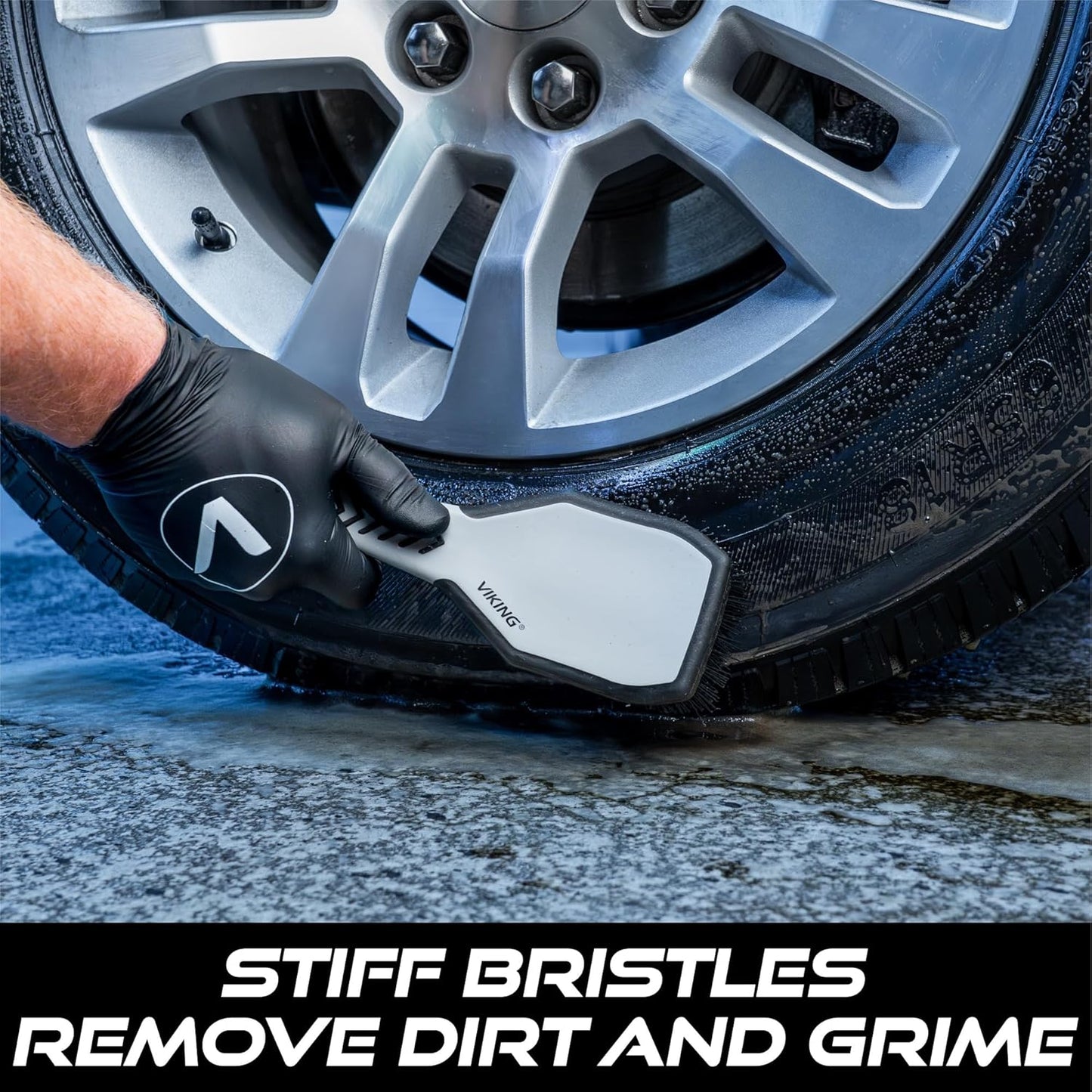 VIKING Tire Brush - Heavy-Duty Wheel Cleaner for Cars | 10.3 x 3.3 x 2.3 Inch, Grey