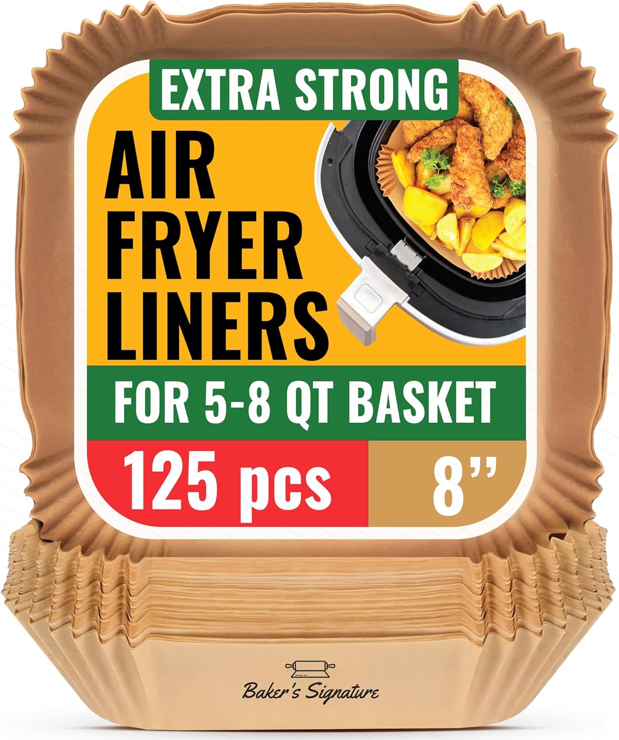 Air Fryer Paper Liners - 125 Pcs Non-Stick Disposable Liners | 8” Square for 5-8 Qt Baskets