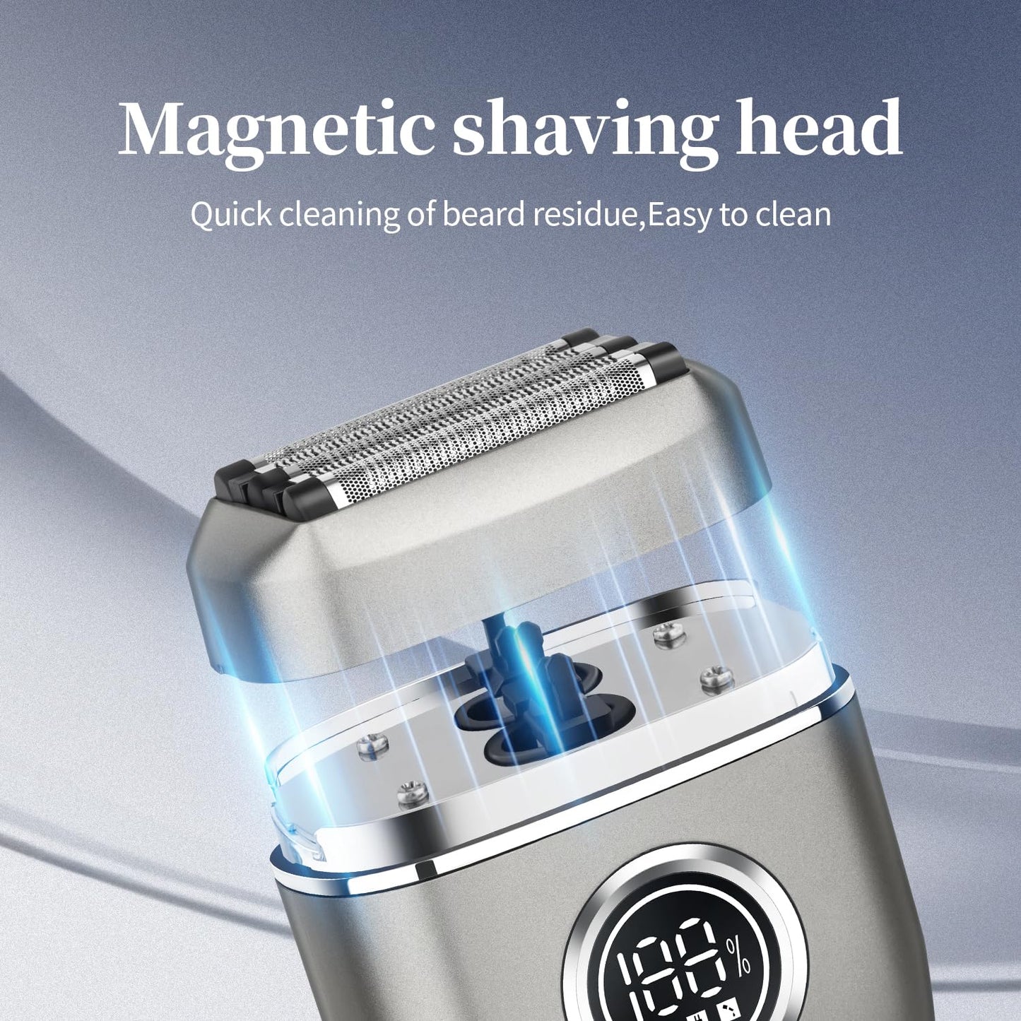 HIENA PRO Men's Electric Foil Shaver - USB-C Rechargeable, IPX7 Waterproof, Pocket-Sized with LED Display for Travel & Home (Gray)