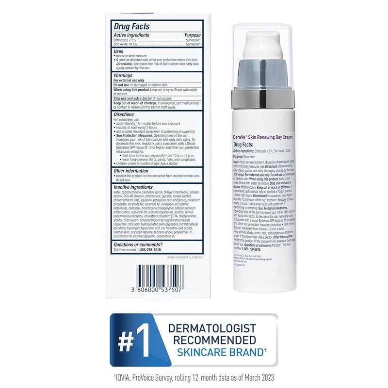 CeraVe Anti-Aging Face Cream SPF 30 - Retinol & Hyaluronic Acid, 1.76 oz | Hydrating Anti-Wrinkle Formula