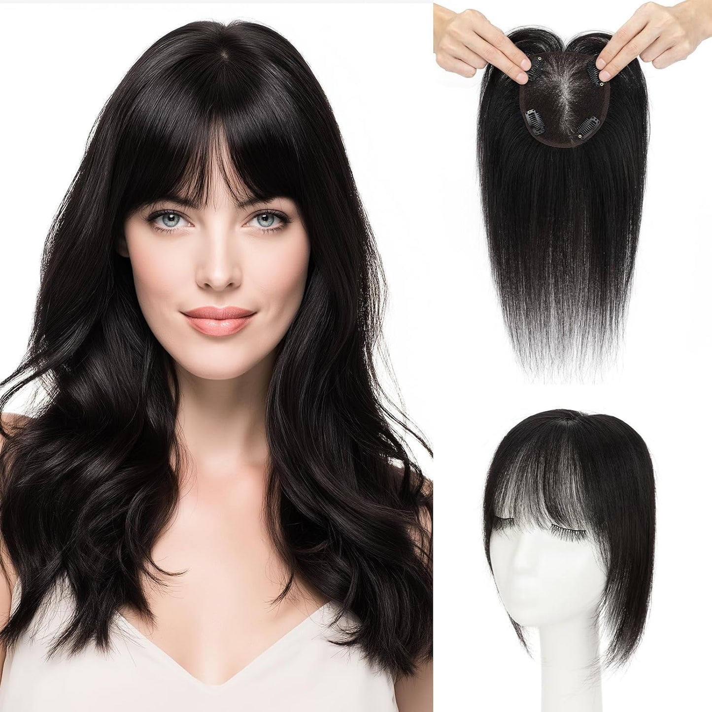 Human Hair Topper for Women - Lace Clip-In Hairpiece for Thinning Hair | Volume Boosting, 11 Inch Natural Black