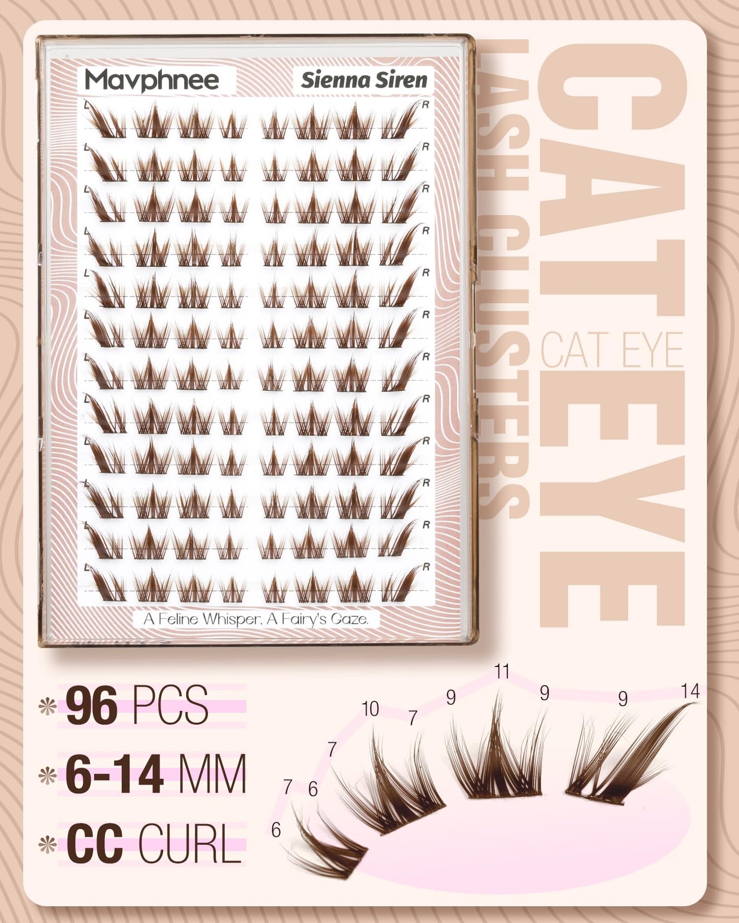 Cat Eye Lash Clusters Brown Eyelash Clusters Fox Eye Individual Lashes Extensions Spiky Cluster Eyelash Extensions Fairy Cluster Lashes Fluffy Anime DIY Lash Pack Pestañas Postizas (CC Curl, 96Pcs)