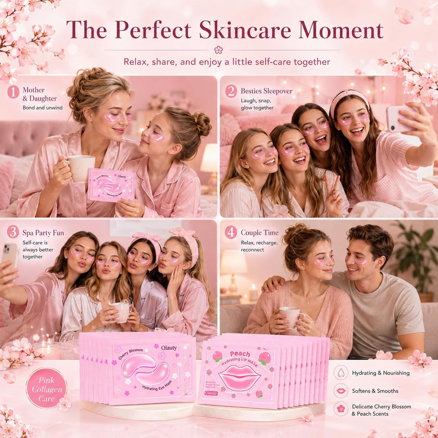 30 Pairs Lip Mask & Under Eye Patches - Pink Collagen Eye Mask Pads | Perfect Spa Gifts for Women, Birthday & Bridal Shower Favors