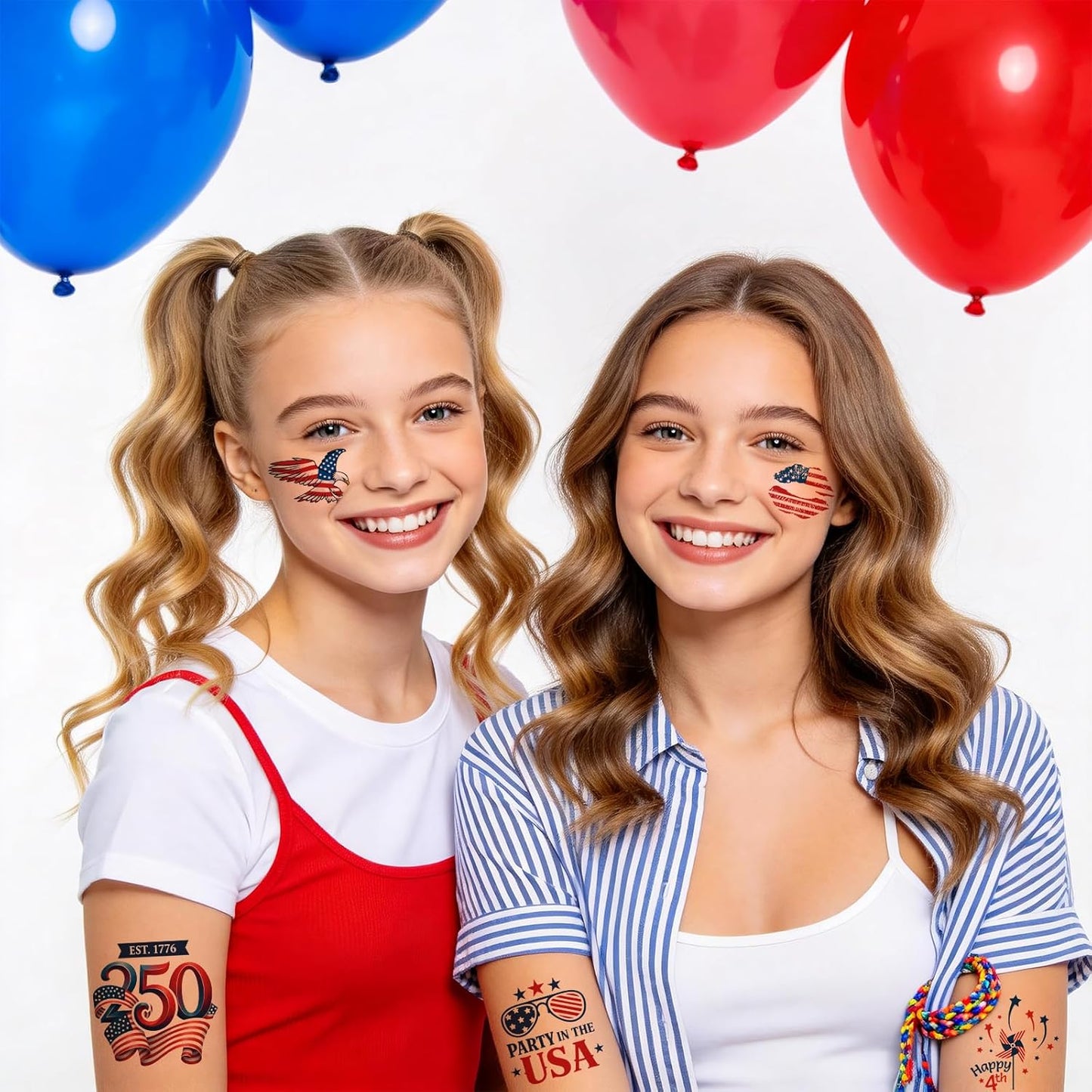 117PCS Temporary Tattoos for 250th Anniversary | Patriotic 4th of July Designs for Kids & Adults
