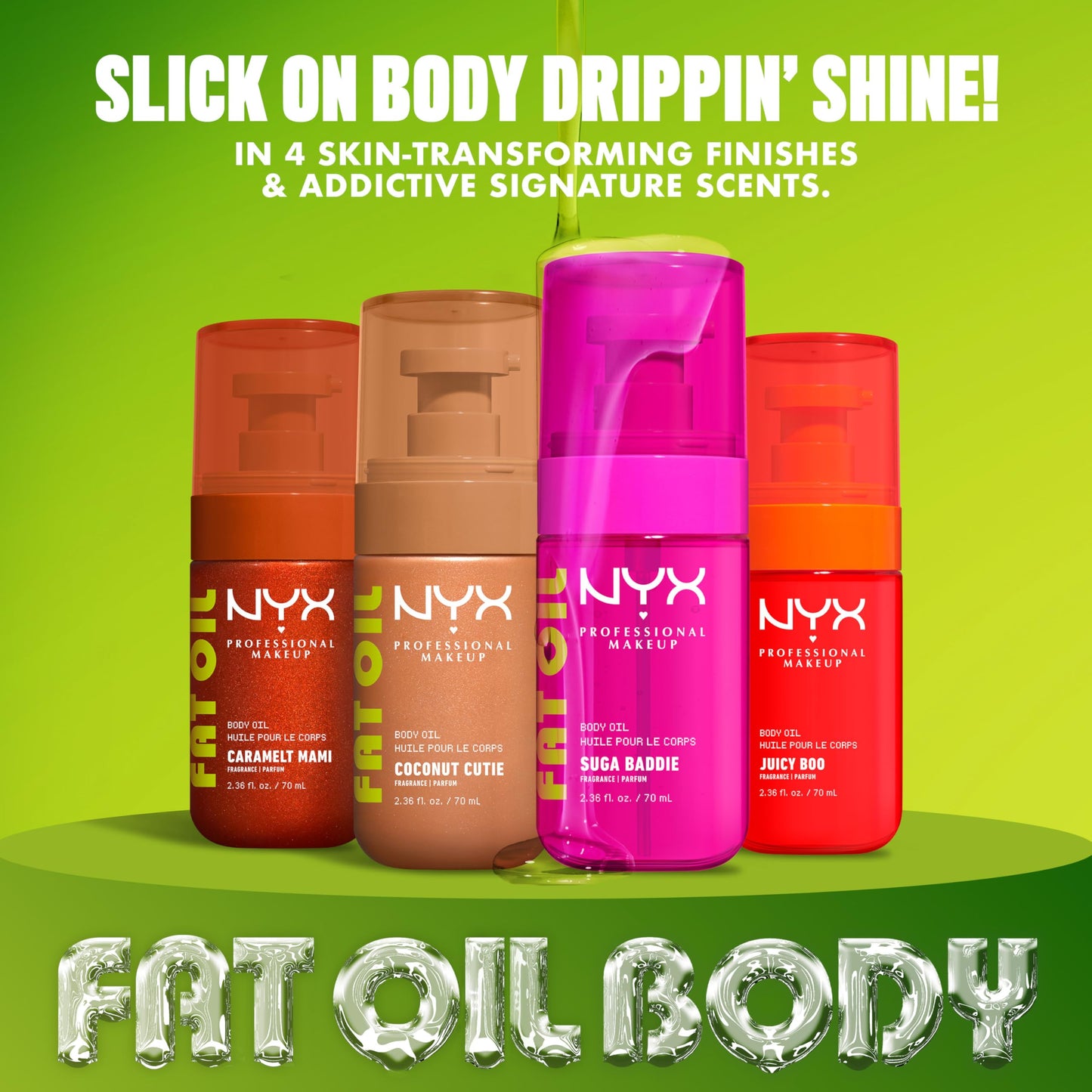 NYX PROFESSIONAL MAKEUP Fat Oil Body Oil in Juicy Boo, Citrus Scented Body Glow Moisturizer With Vitamin E for 24HR Hydration and Glowing Skin, Brightening Finish, Vegan & Cruelty-Free