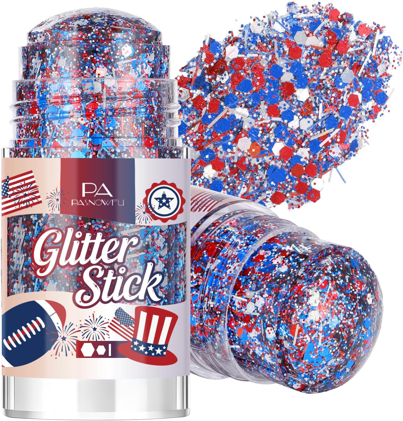 Patriotic Hair & Body Glitter Stick - Shimmer Red, White & Blue Glitter for 4th of July Makeup | Festival & Concert Accessories