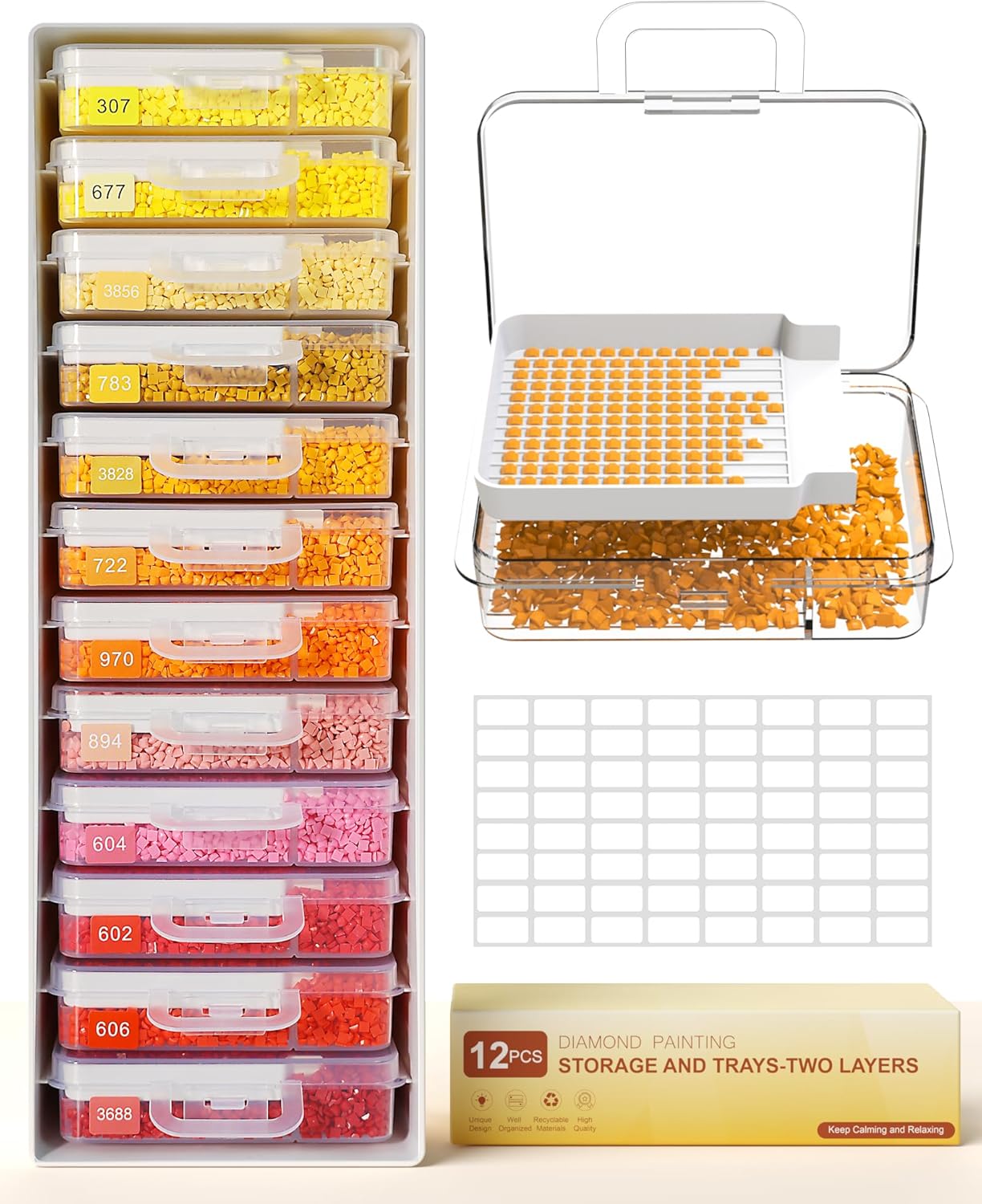 Diamond Painting Storage Containers - 48pcs Two-Layer Trays with Lids | 3-in-1 Art Accessories for Drills