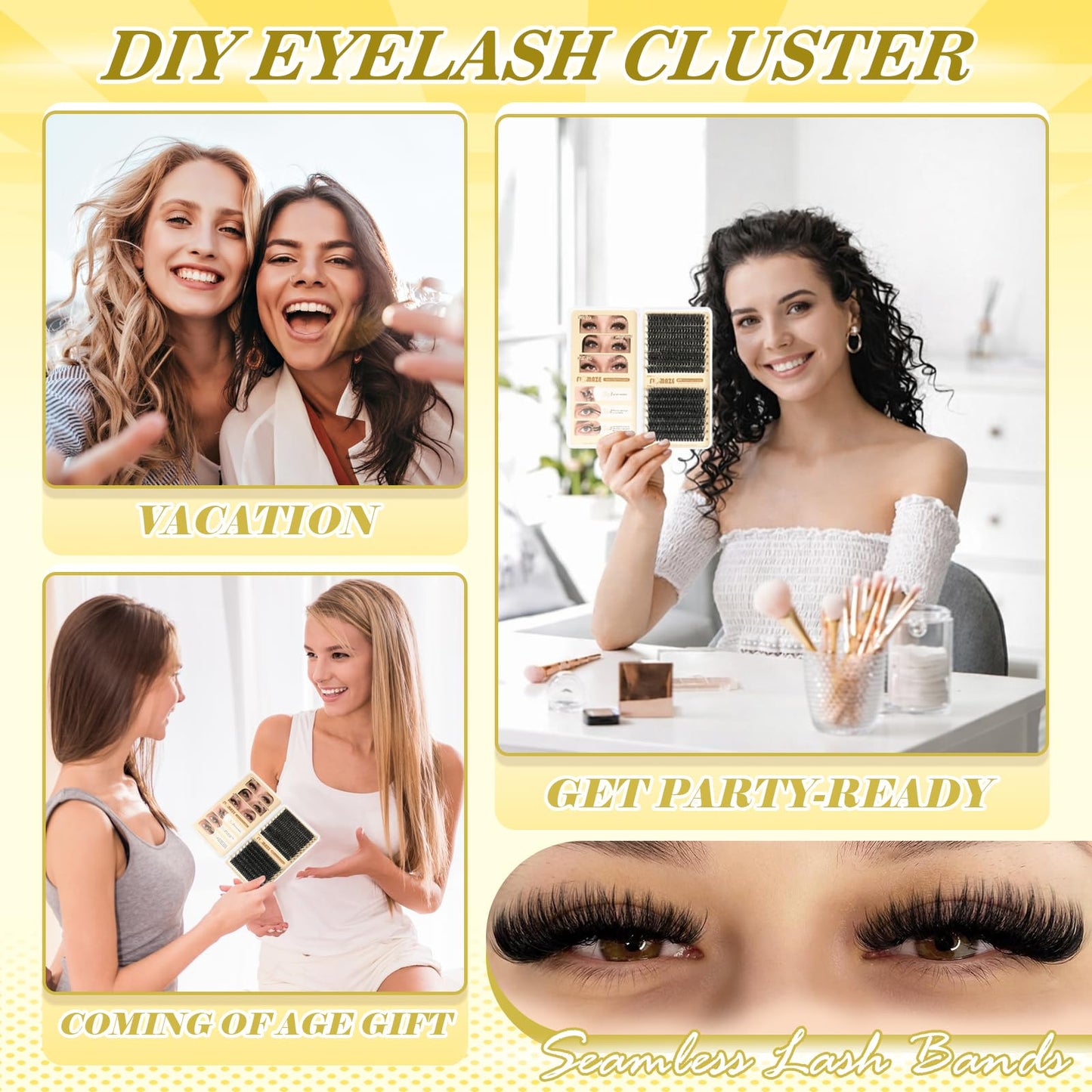 FLOMAZE Fluffy Lash Clusters 100D Eyelash Clusters Wispy Lash Clusters 10-18mm, D Curl Lash Extensions, 288pcs DIY Eyelash Extension for Beginners at Home