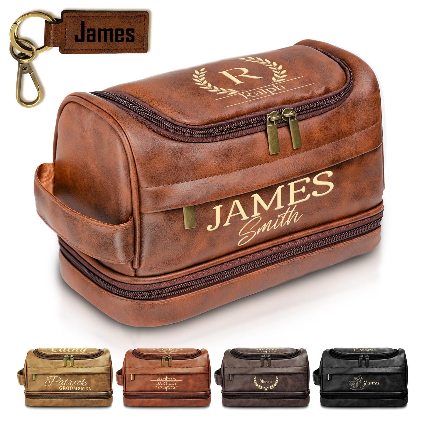 PUREFLY Personalized Toiletry Bag for Men, Customized Travel Bag, Waterproof Shaving Kit, Engraved with Pattern and Text, Gifts for Him, Boyfriend, Groomsmen, Dad, Traveler, Boys, Grandpa, Friend