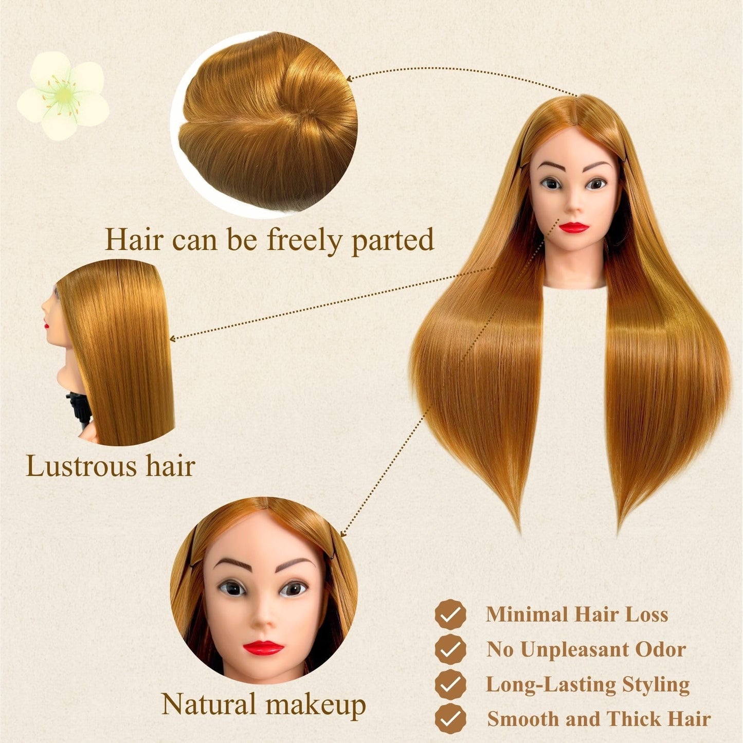 Practice Hair Mannequin Head for Styling, Cosmetology Doll Head with Hair