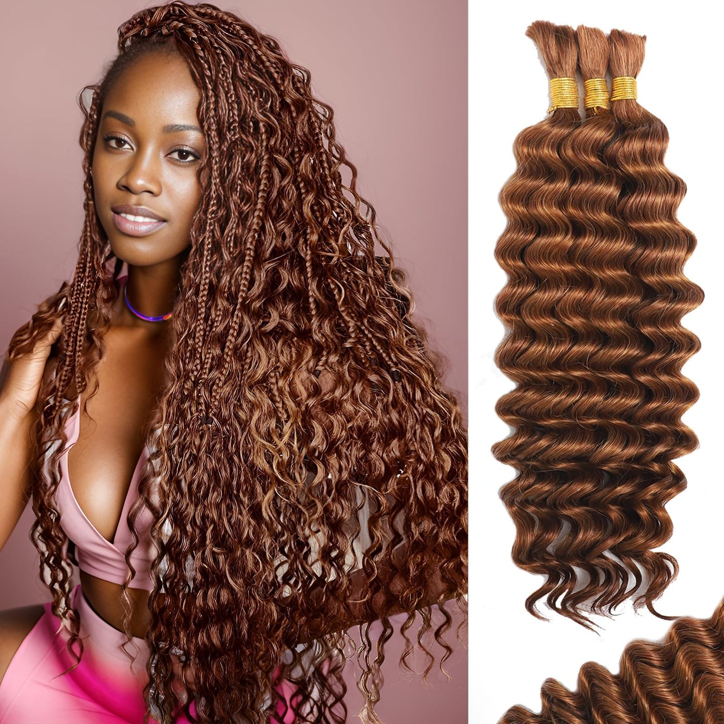 MOTFIN Human Braiding Hair for Boho Braids 22 Inch Curly Wave Bulk Bundles