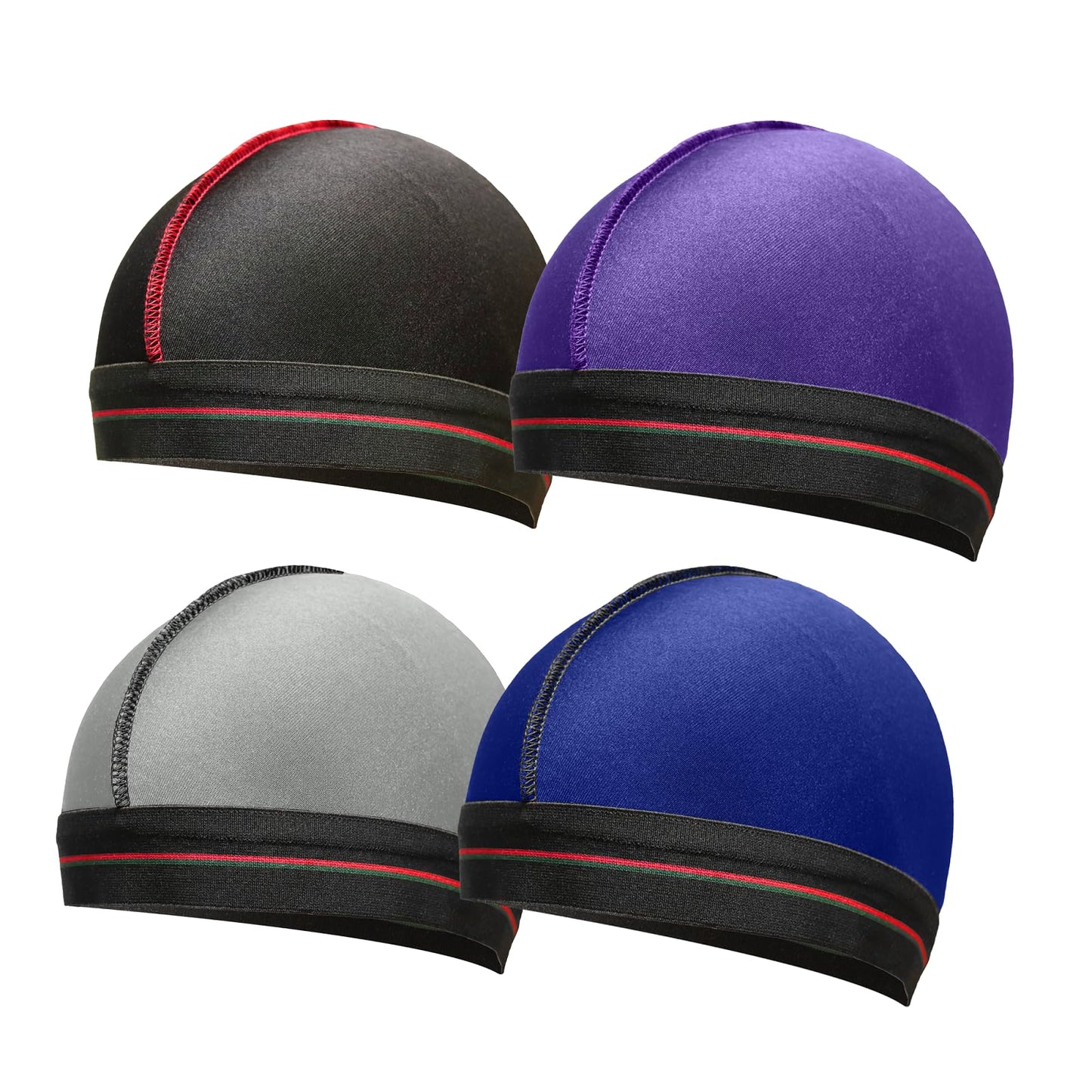 ForceWave Silky Stocking Cap for Men Women, Black Compression Wave Cap for 360 Waves, 4-Pieces