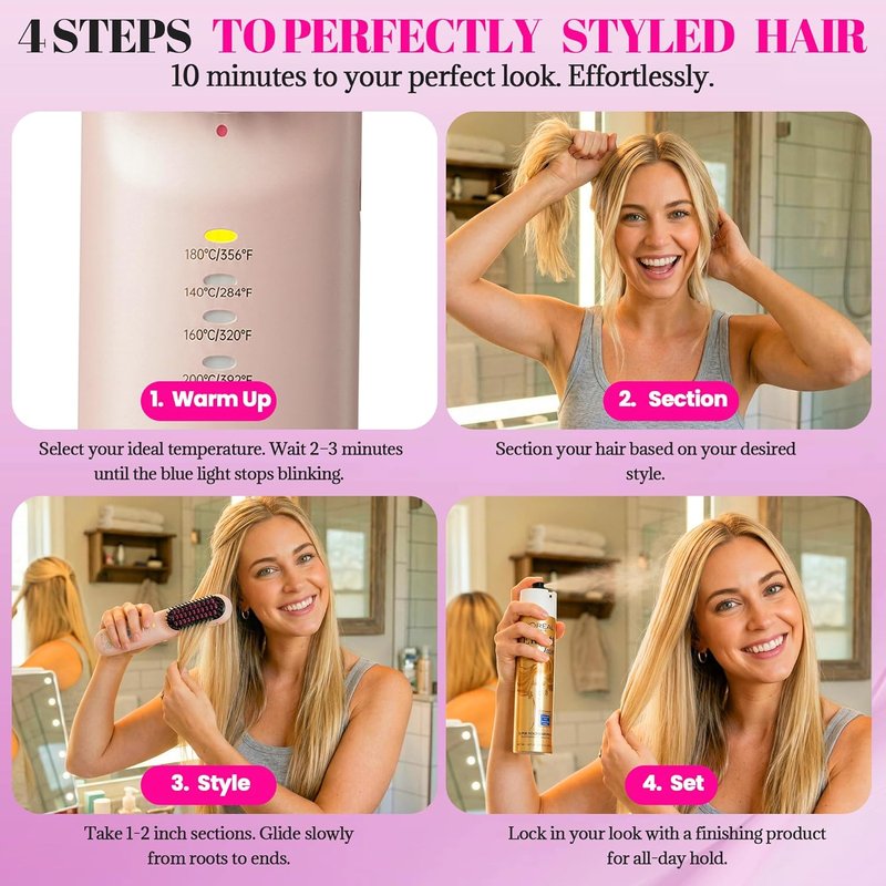 Cordless Straightening Comb - Mini Portable Hair Straightening Brush for Short Hair | Travel-Friendly Styling Tool