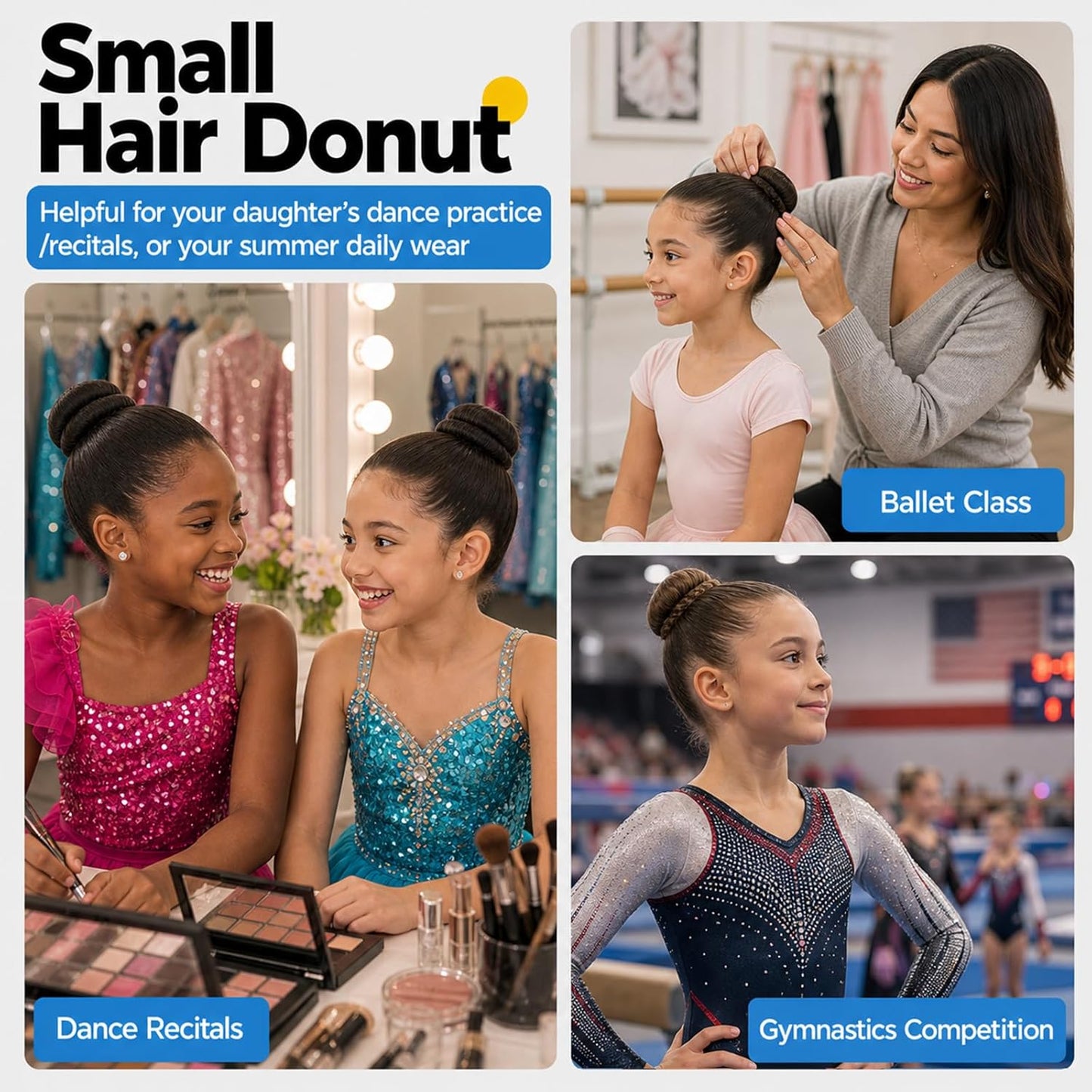 Small Hair Donut Bun Maker - 6pcs Chignon Ring for Thin Hair | Includes 5 Hair Ties & 20 U Pins (Black)