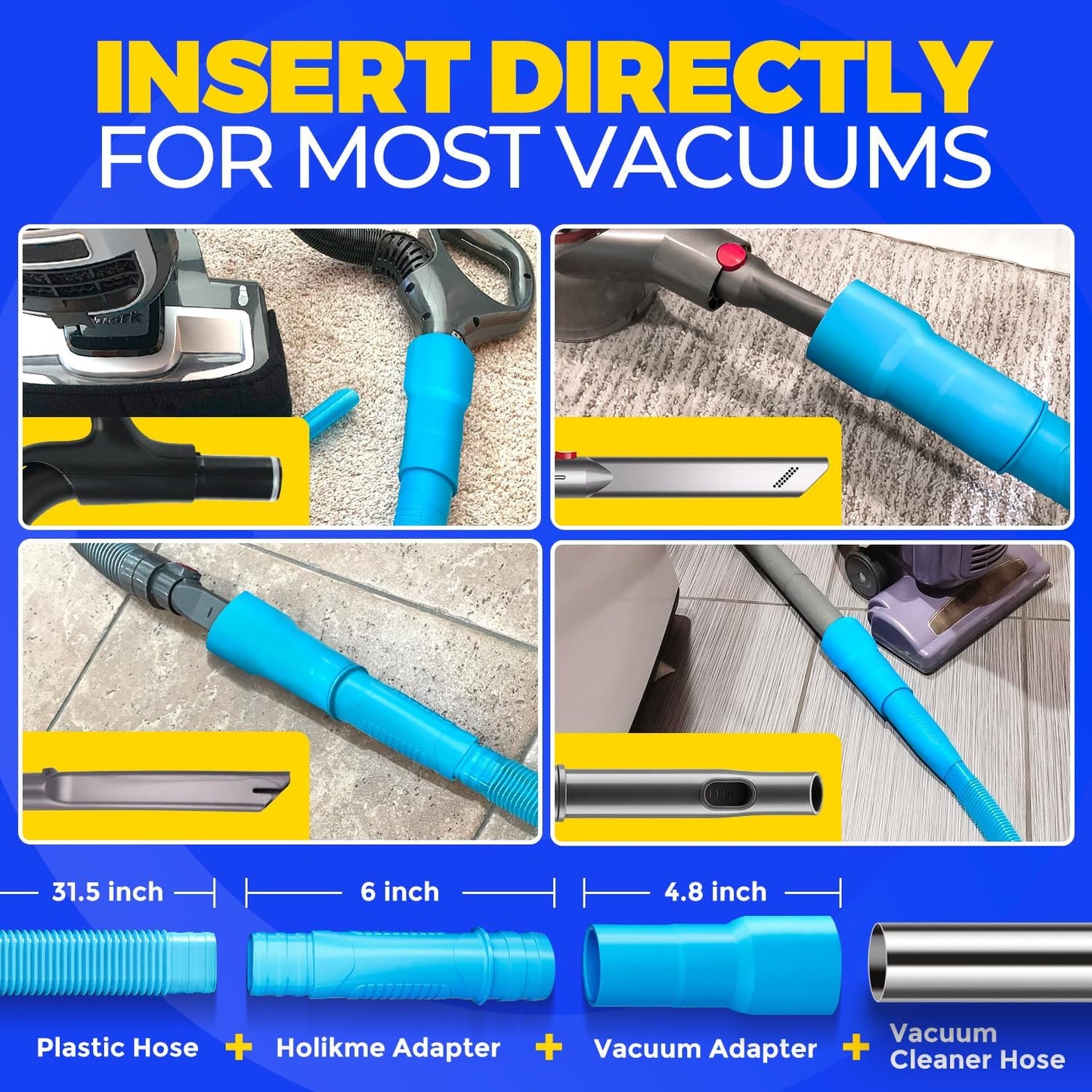 Holikme Dryer Vent Cleaner Kit - 2-Piece Lint Vacuum Attachment & Flexible Brush | Blue