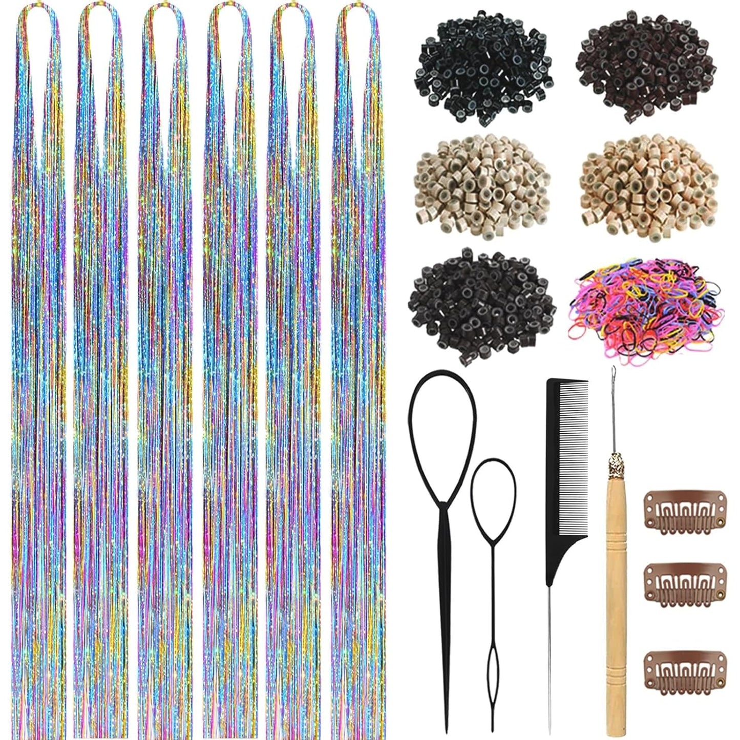 Hair Tinsel Kit - 18 Colors Holographic Hair Extensions | Heat Resistant Fairy Tinsel for Festivals & Parties