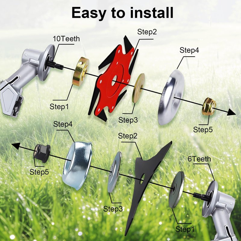 GOROBU Steel Trimmer Head with 6 Blade Razors and 3 Teeth Brush Cutter Blade, Universal Weed Eater Metal Blades with Adapter Kit, Compatible with Stihl Husqvarna Sears Echo Poluan Redmax Shindaiwa