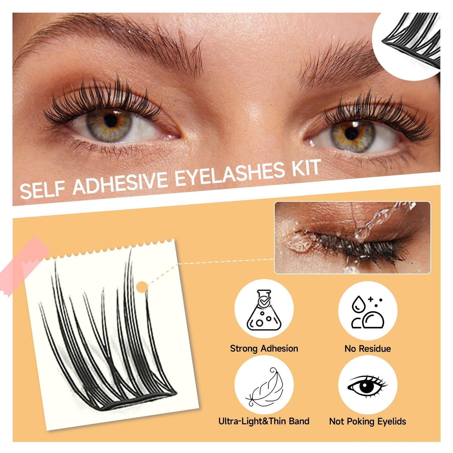 LA MAESII Self Adhesive Lash Clusters Kit, 10-14mm Self Adhesive Eyelashes Kit, DIY Eyelash Extensions, Natural Look Lashes No Glue Needed(R9-04)