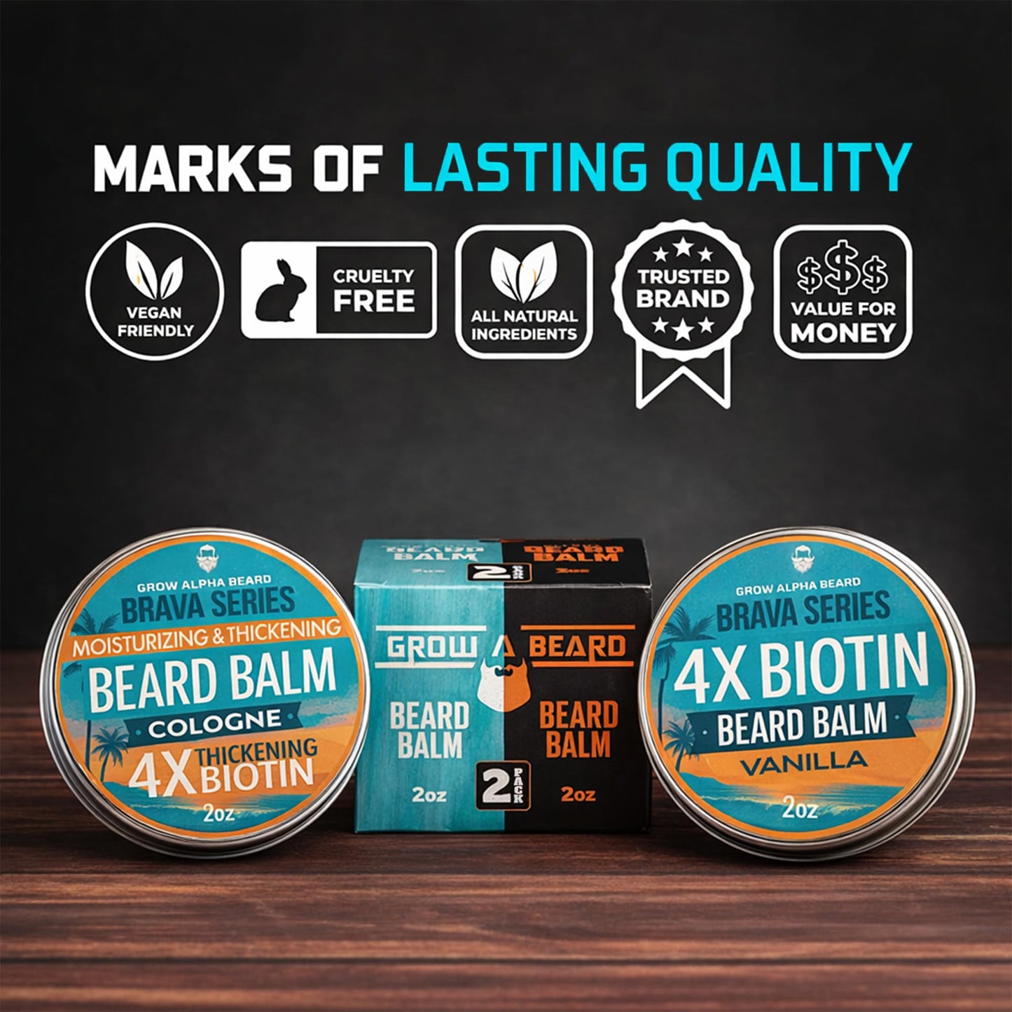 Biotin Beard Balm for Men – Beard Growth & Thickener, Shea Butter Beard Cream & Conditioner, Softening Balm for Fuller Beard & Mustache Growth (4 oz, 2 Pack)