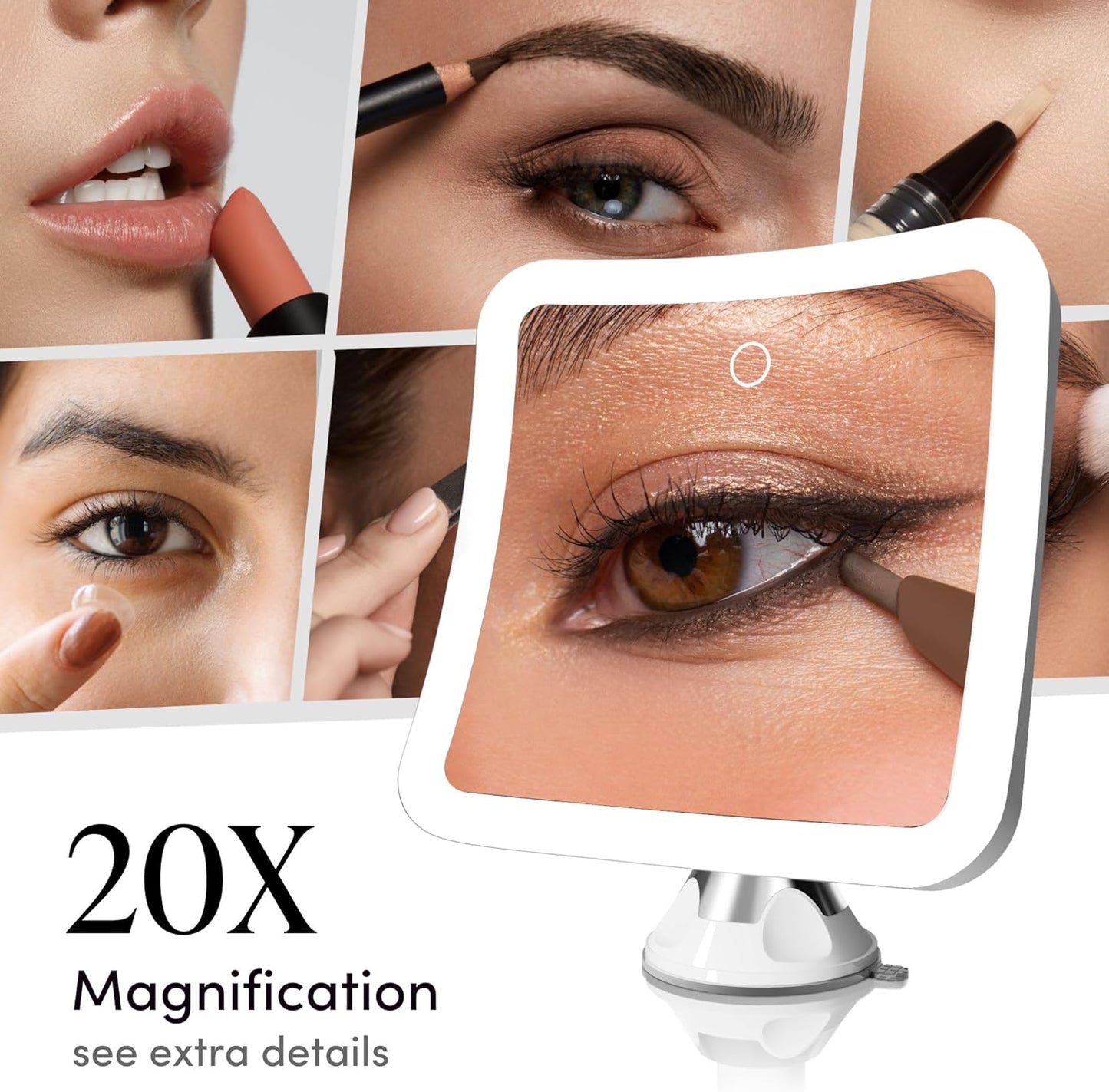Fancii 20x Magnifying Makeup Mirror - LED Lighted, Rechargeable, 7-Inch | Dimmable, 3 Light Settings, 360° Rotation