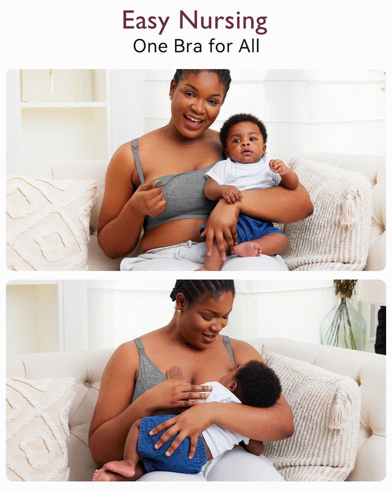 Momcozy Pumping Bra Hands Free, Pumping and Nursing Bra in One Holding Breast Pump for Spectra, Lansinoh, Medela, Black,Grey,skin-3pk, X-Large