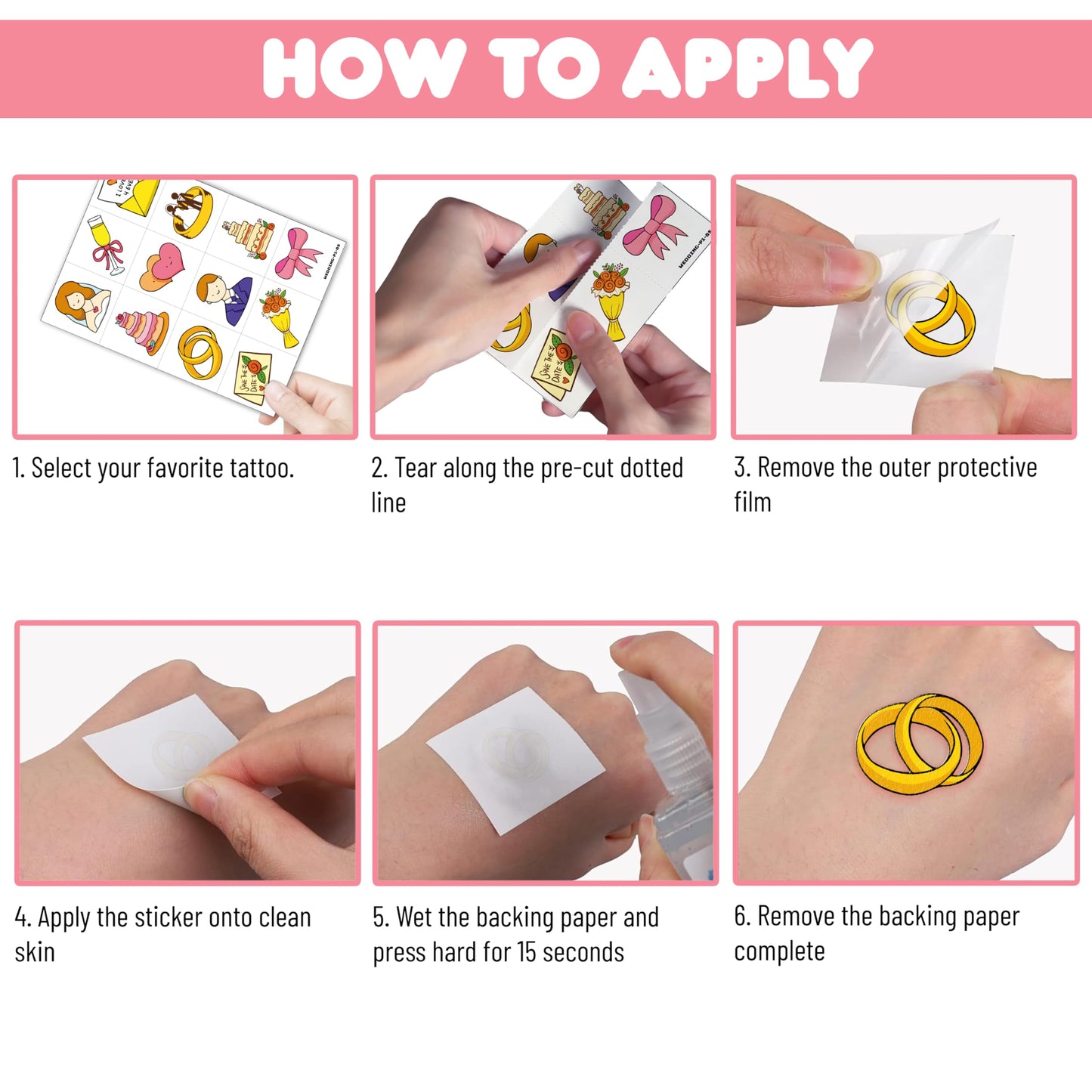 96 PCS Wedding Pre-Cut Temporary Tattoos Birthday Party Decorations Favors Supplies Gold Bridal Ring Diamond Bachelorette Mr & Mrs Engagement Stickers Girls Boys Classroom School Prizes Reward