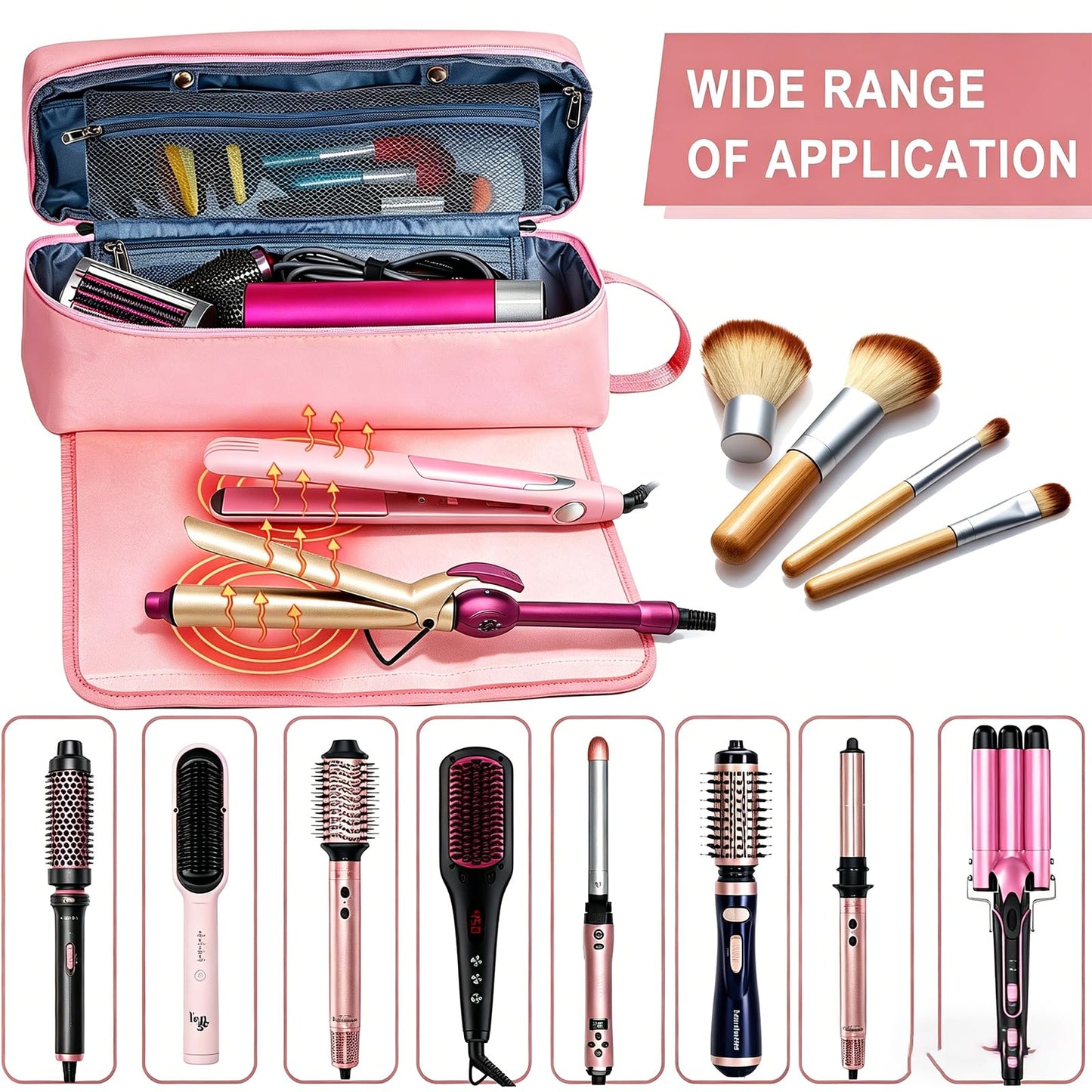 FAMOPLAY Hair Tools Travel Bag with Heat Resistant Pad, Double-Layer Travel Carrying Case for Straightener, Curling Iron, Hair Dryer, Portable Organizer