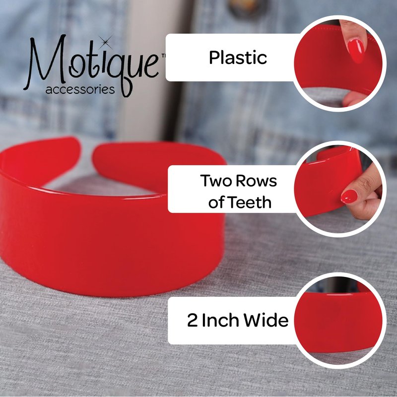 Motique Accessories Navy 2 Inch Hard Plastic Headband with Teeth Women and Girls wide Hair band