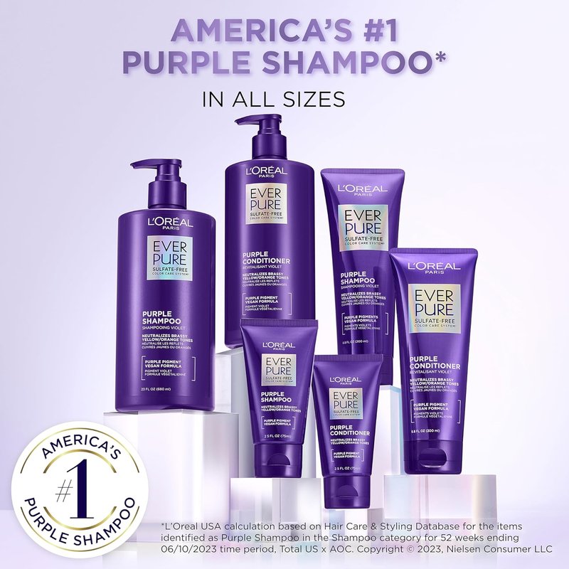 L’Oreal Paris Purple Shampoo - Sulfate Free Brass Toning for Blonde & Highlighted Hair | 6.8 Fl Oz