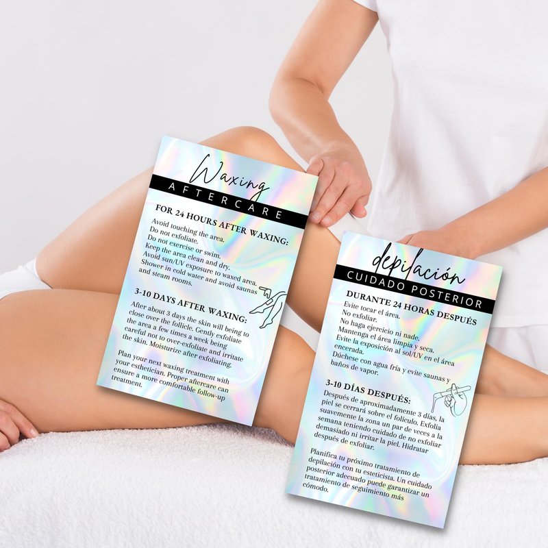 Bilingual Spanish Hair Waxing Aftercare Instruction Cards | 50 pk 2x3.5” Hair Removal and English Depilación Español e Inglés Cuidados Posteriores Modern Wallet Size