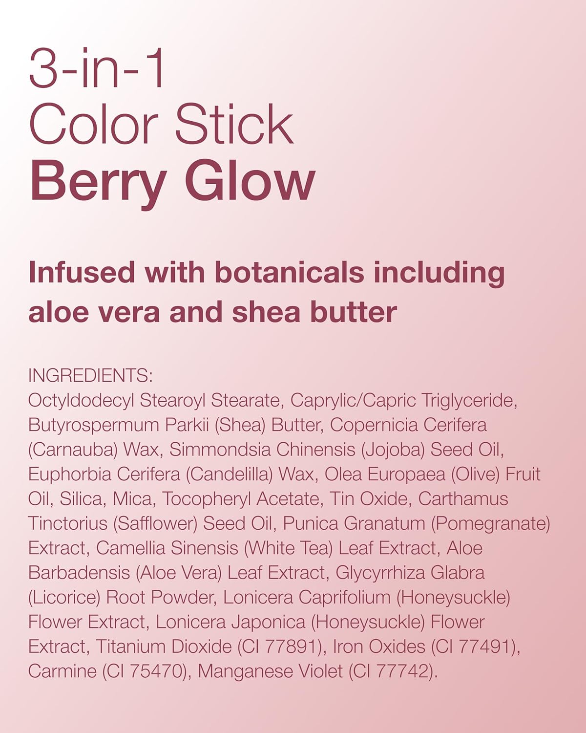 Mineral Fusion 3-in-1 Color Stick | Hydrating Tinted Cream Blush for Cheeks, Lips, and Eyes - Berry Glow