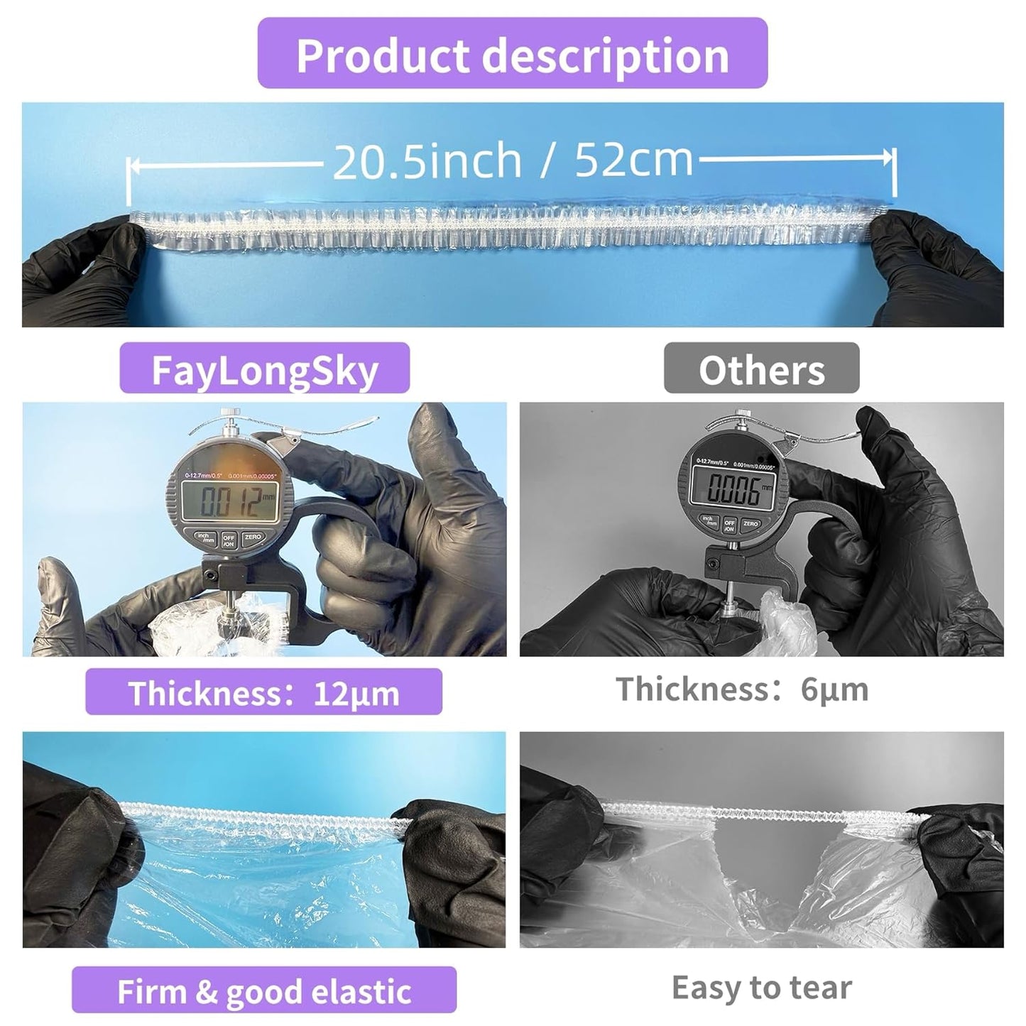 Disposable Shower Caps - 100 PCS Large Clear Plastic Hair Caps | Thick Waterproof Elastic for Spa, Salon, Bath