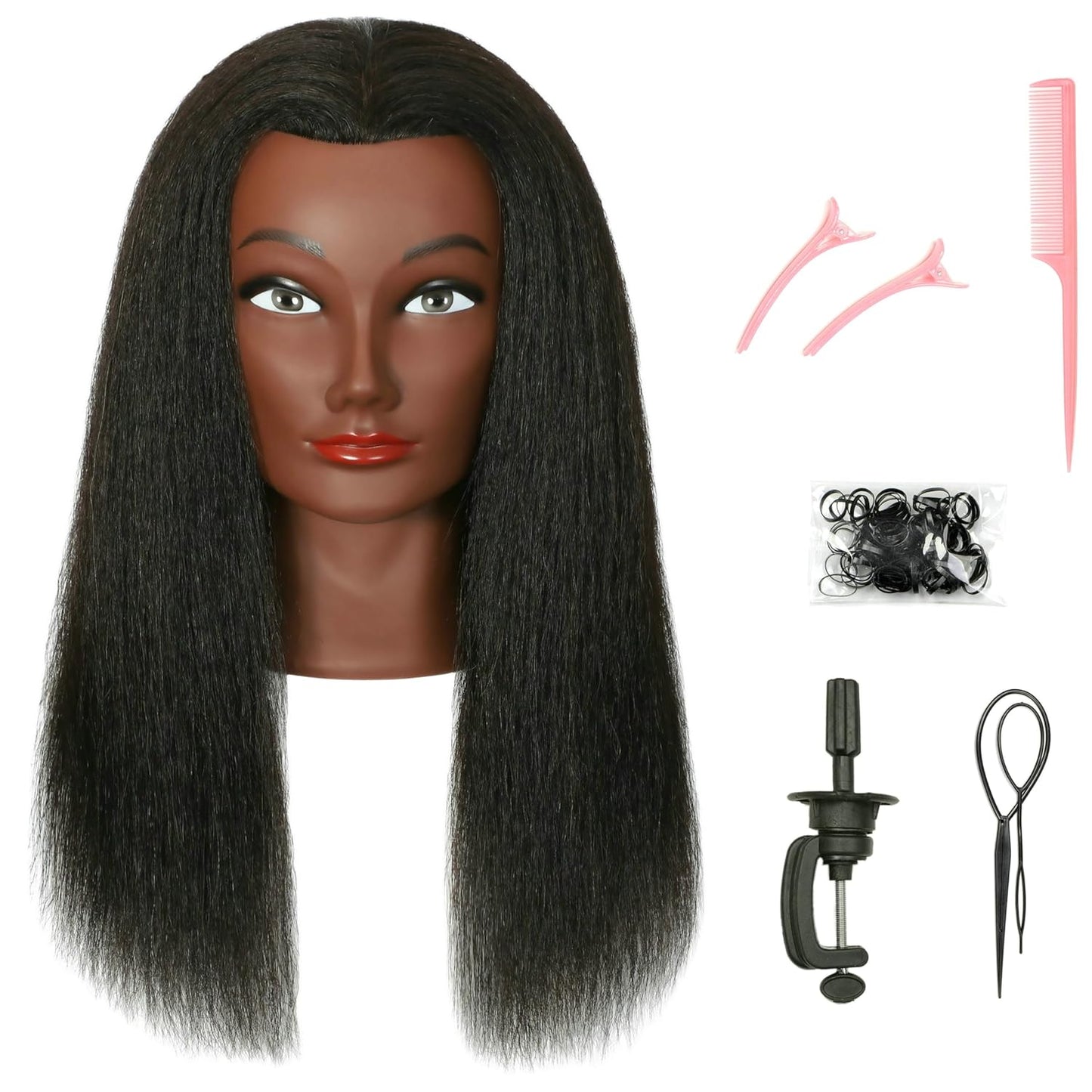 African American Mannequin Head - 100% Real Human Hair Manikin for Braiding & Cosmetology Training | Includes Stand