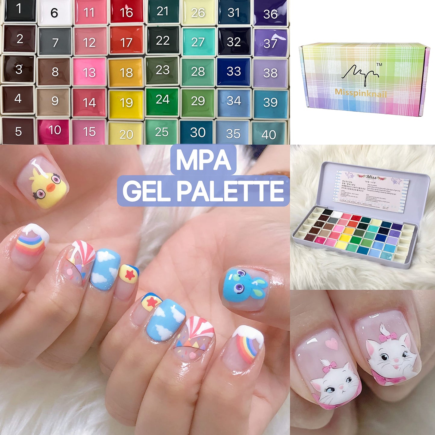 YJMyujimi Gel palette Painting gel for nail art non wipe 40colors individual squares UV LED for DIY nail salon tpo hema free