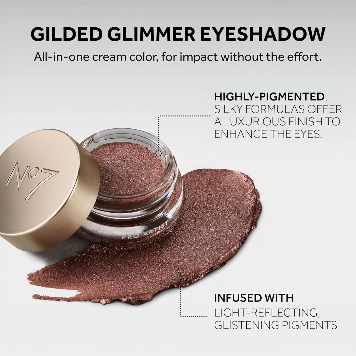 No7 Gilded Glimmer Cream Eyeshadow - Buildable Shimmer for Bold Color - Long-Lasting Silky Finish | Candlelight (3.4g)
