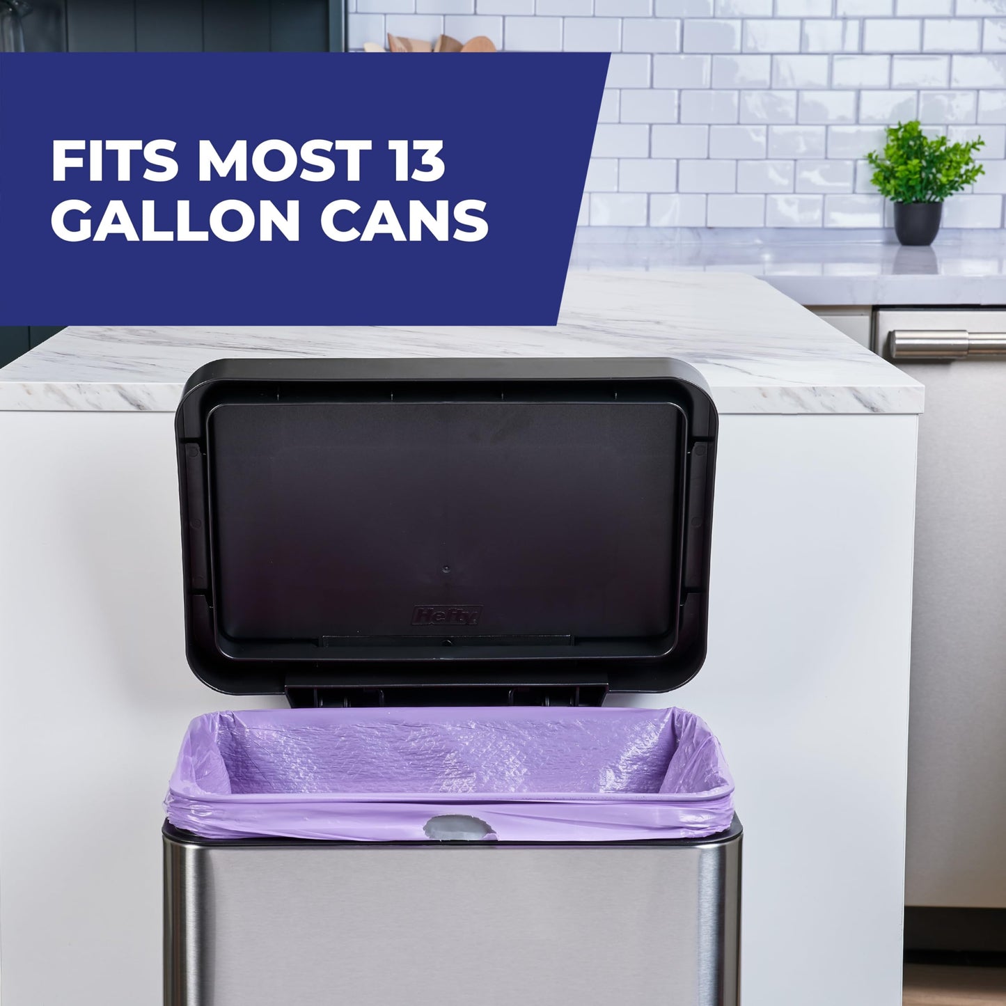 Hefty Ultra Strong 13 Gallon Trash Bags, Tall Kitchen Trash Bags 13 Gallon Size, Resist Leaks, Punctures, and Rips, Continuous Odor Control, Purple, Fabuloso Scent, 110 Bags