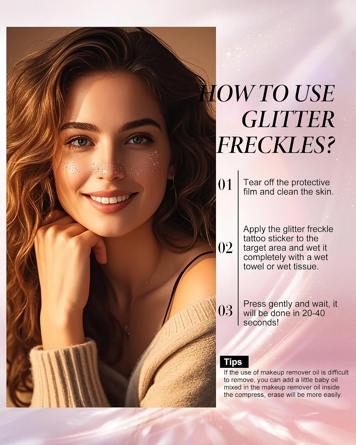 Face Glitter Tattoos - Temporary Makeup Patches for Festivals & Concerts | Rose Gold - 8 Pcs