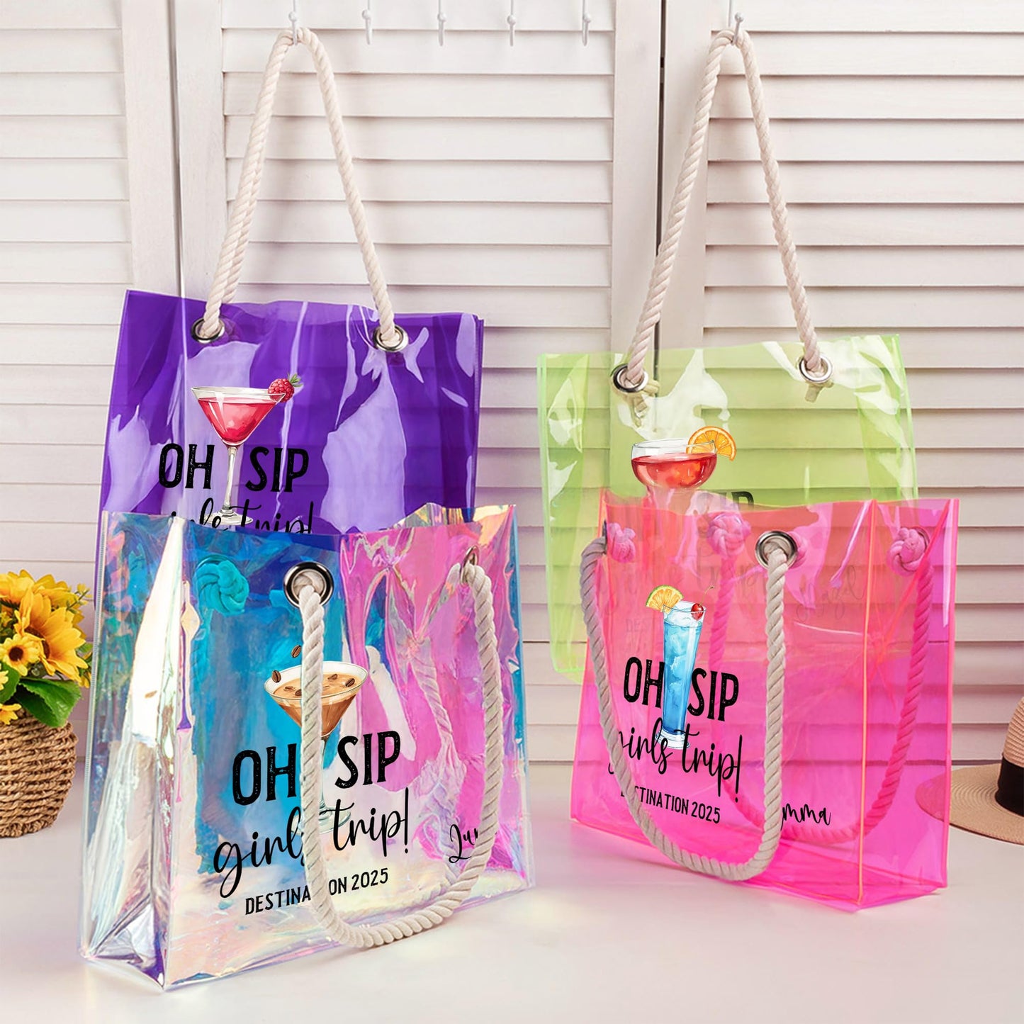 callie moment Personalized Tote Bag, Custom Tote Bags with Name Clear Waterproof Beach Tote, Beach Accessories Pool Travel Vacation Gift for Women