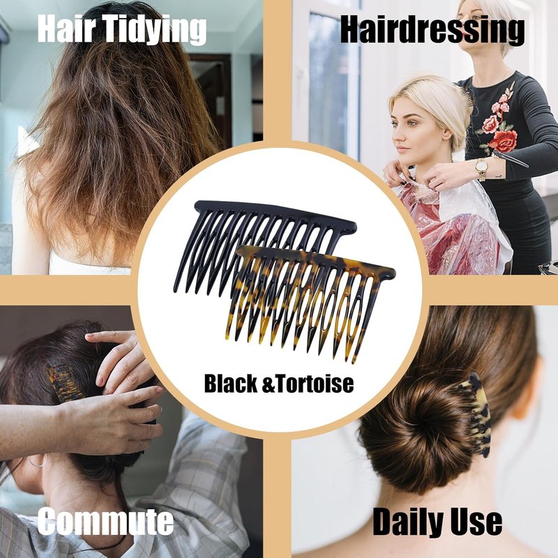 French Side Hair Comb Clips - 2PCS Decorative Hair Accessories for Women | Black & Brown