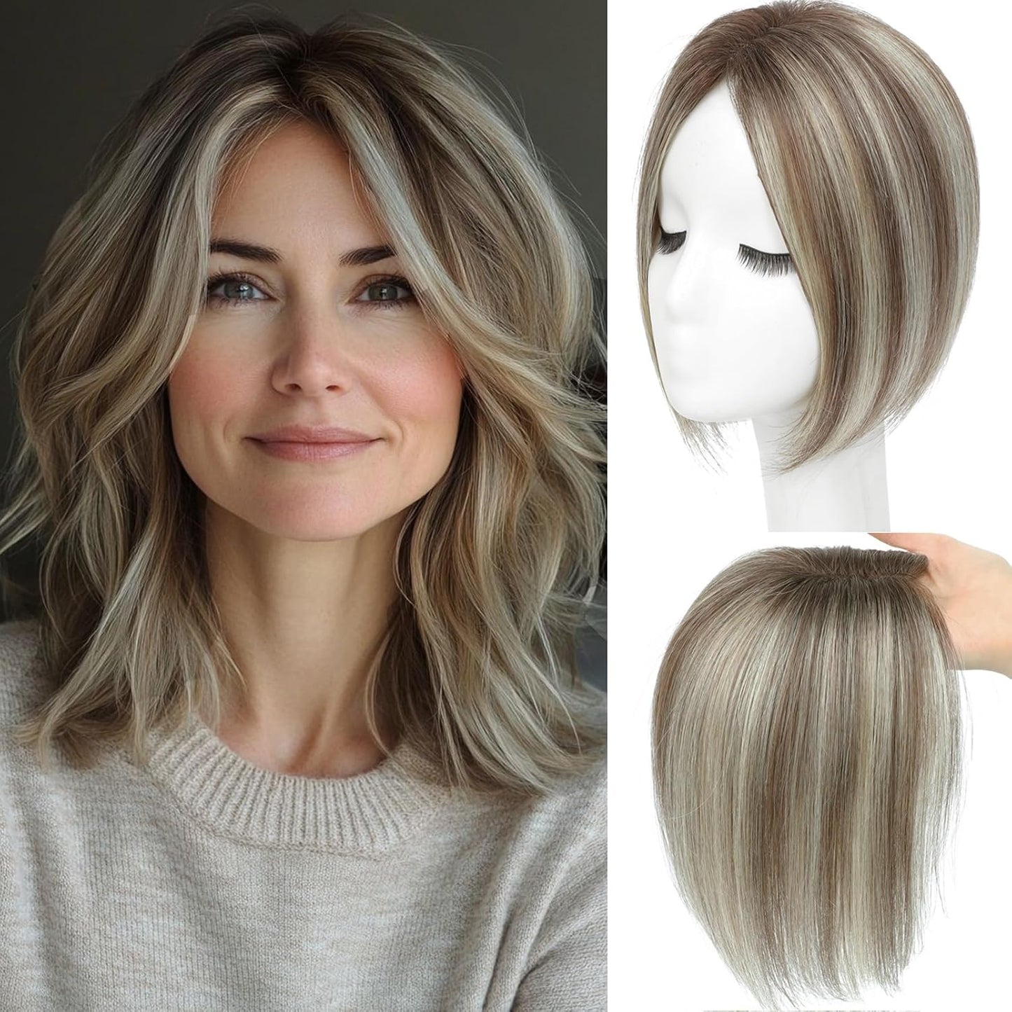 Human Hair Toppers for Women | Real Hand-Tied Swiss Base Hairpieces for Thinning Hair - 10 Inch, 30g, No Bangs