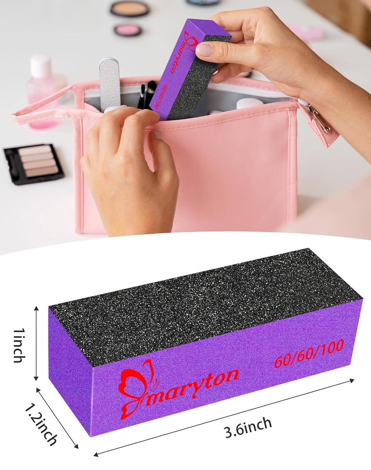 Nail Buffer Sanding Block Polisher - 60/100 Grit Acrylic Nail Art Kit | 10 PCS Black & Purple