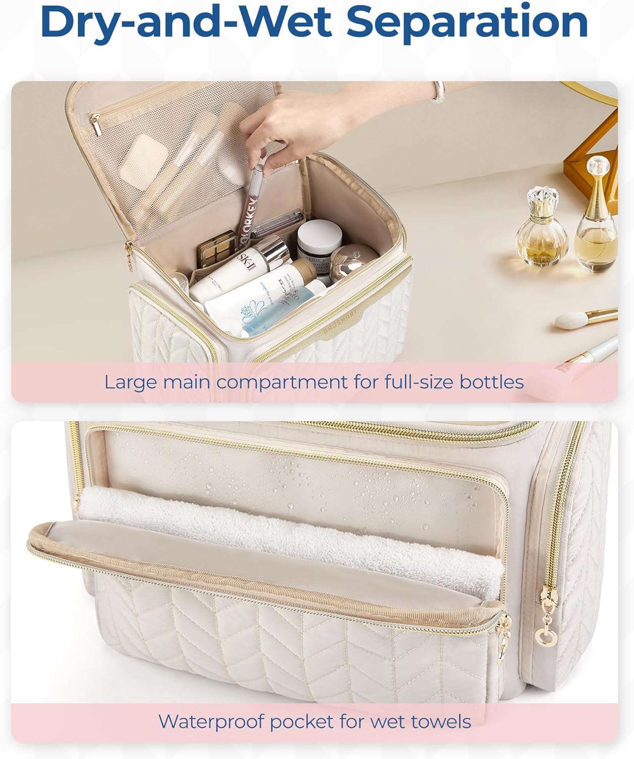 Travel Toiletry Bag - Large Wide-Open Makeup Organizer with Handle | Black