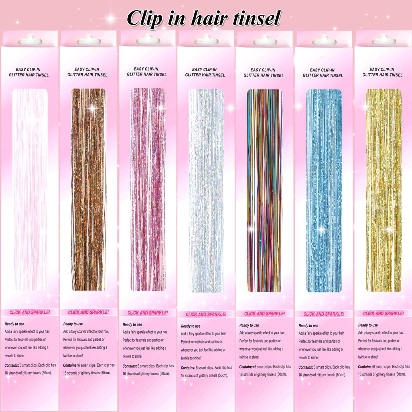 USHUIUS Hair Tinsel Clip in 12Pcs Silver Tinsel Hair Extensions Clip in Hair Tinsel Fairy Glitter Hair Tinsel Kit Heat Resistant Sparkly Hair Accessories for Girls Women Kids (12Pcs SILVER)