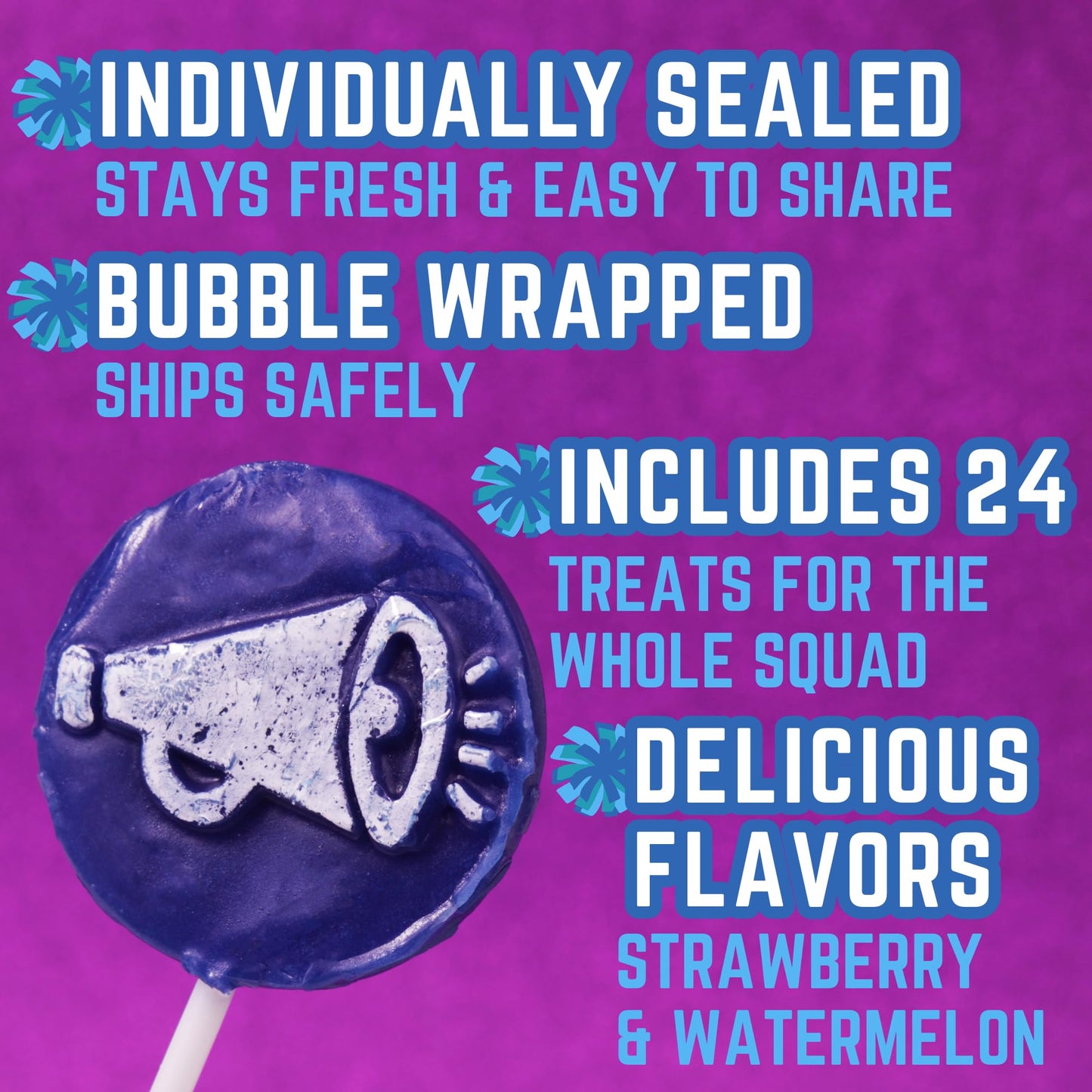Cheer Tattoo Lollipops, Team Party Favor Candy Gifts, Pack of 24