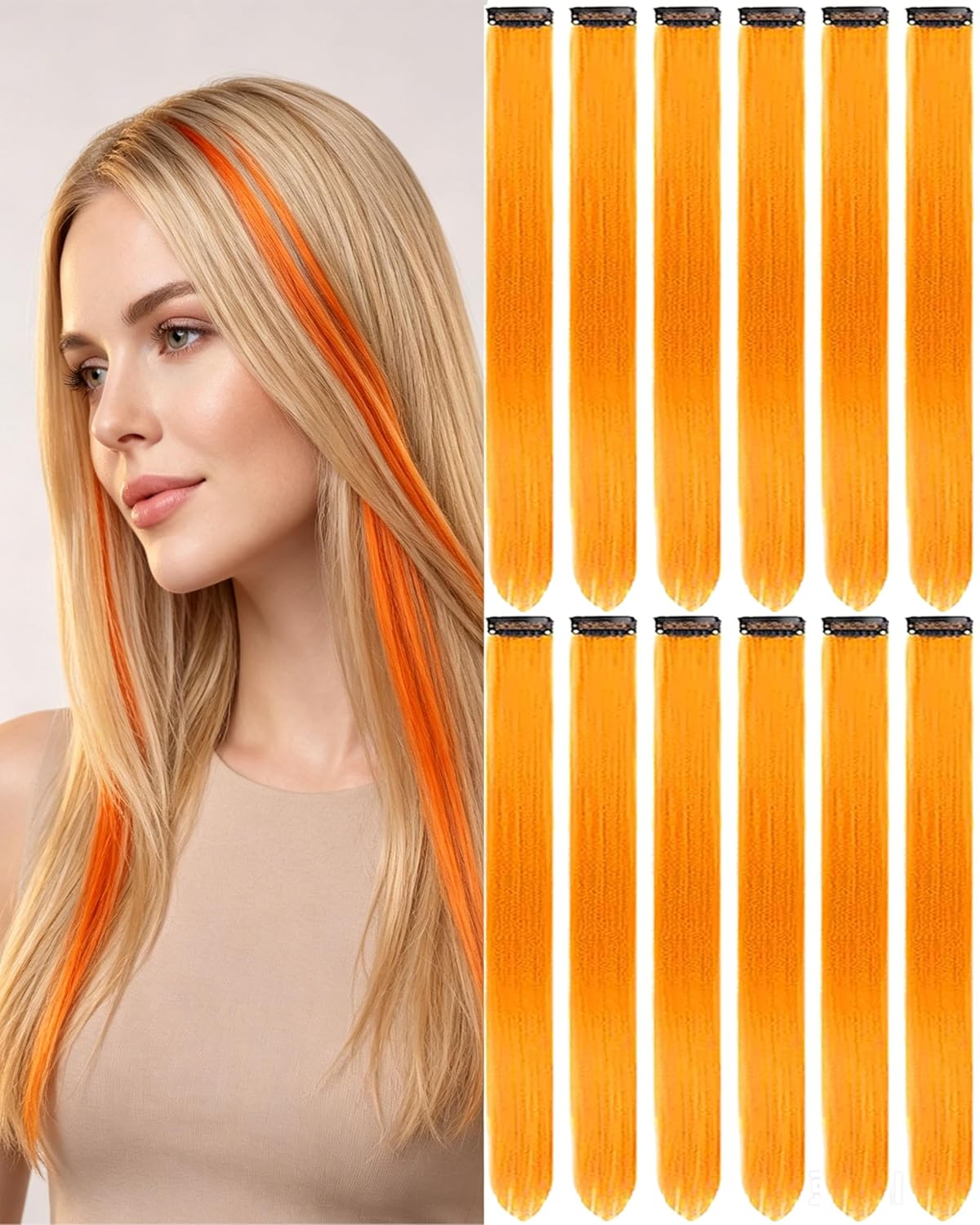 Clip-In Black Hair Extensions - 22 Inch Long Synthetic Hairpieces for Women | Party Highlights