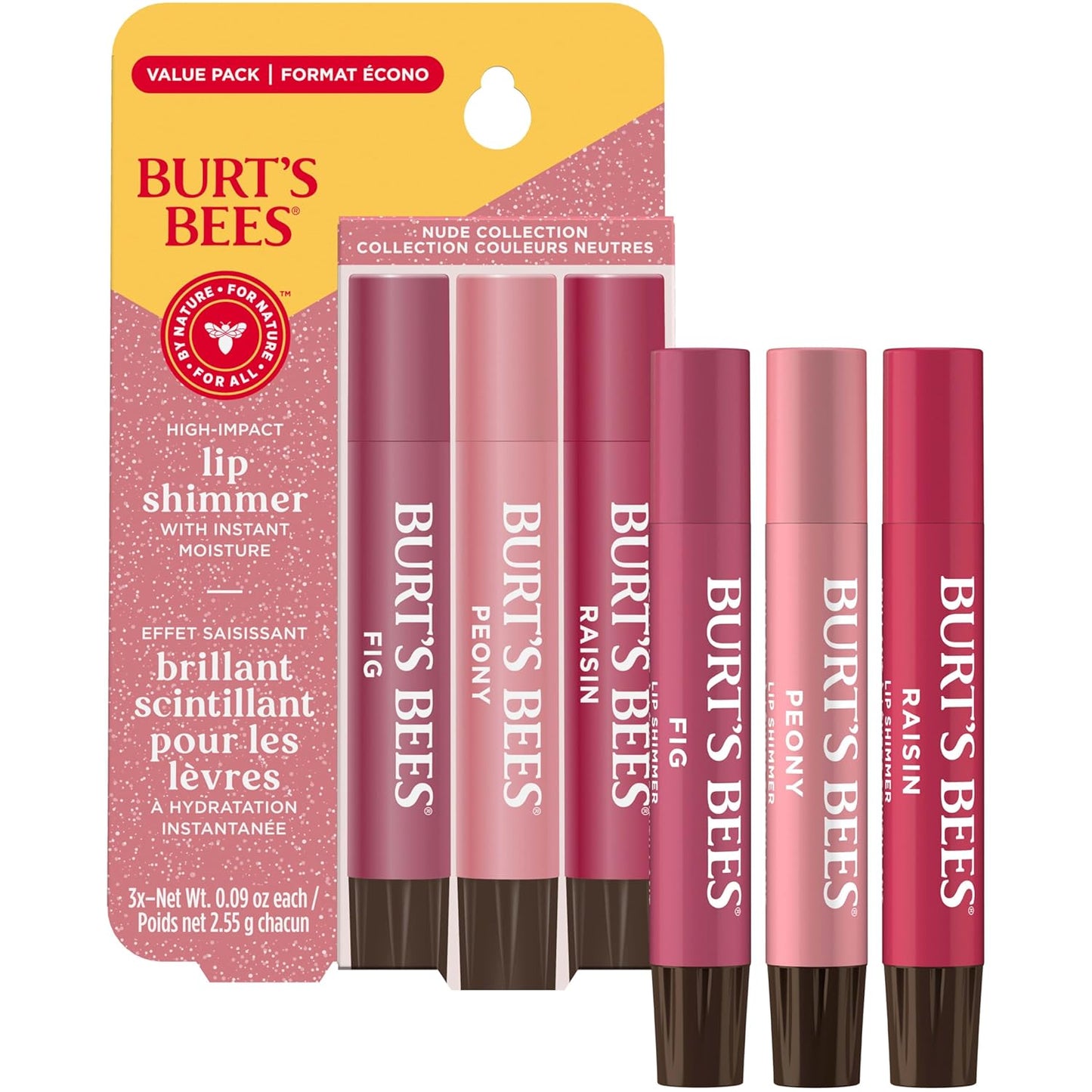 Burt's Bees Lip Shimmer - Tinted Lip Balm Stick for All-Day Hydration | 3 Warm Shades, 0.09 Oz Each