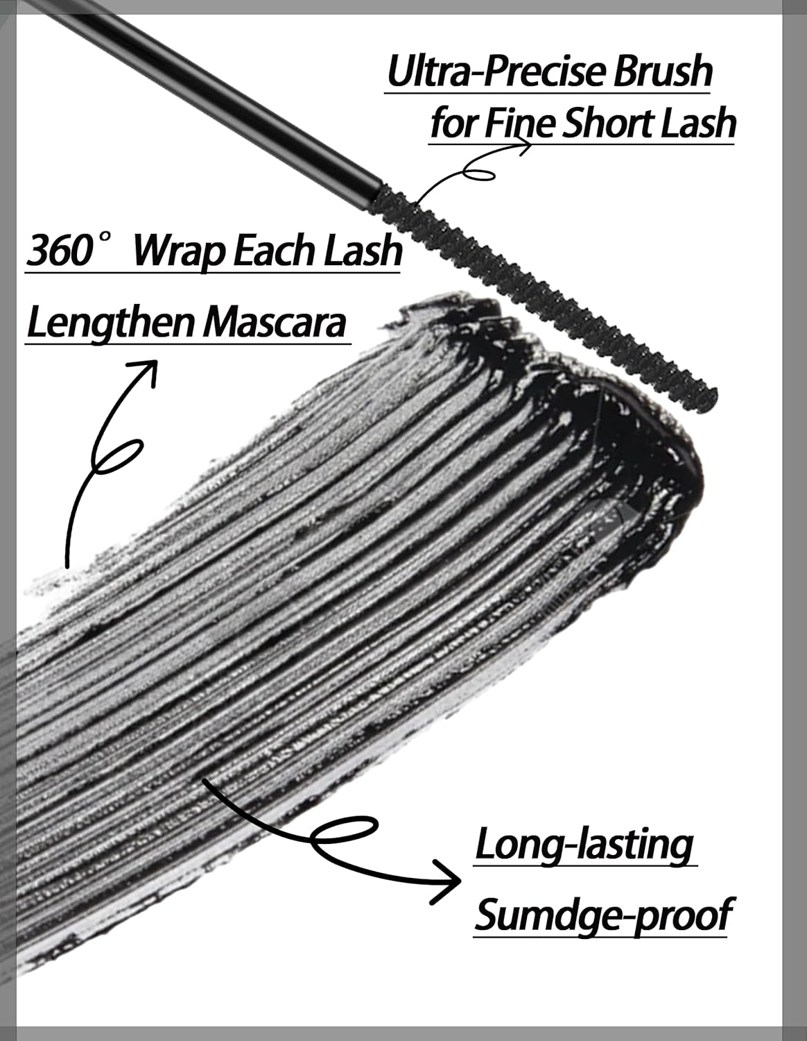 Black Mascara for Fine Short Lashes - Volumizing & Lengthening Formula | Ultra-Precise Adjustable Brush