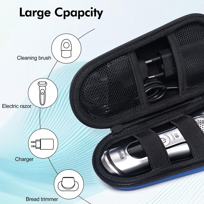 Nincha Electric Shaver Case for Braun Series 3, Series 5, Series 7, Series 9 Electric shavers - Hard shell EVA Travel Case - Powered Shaver Protective Bag (Blue)